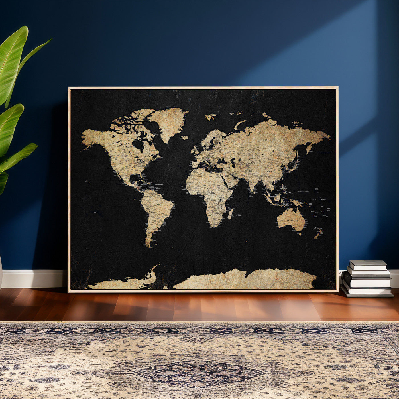 71518849-MGV-CV-36X24 - World Map Wall Art Canvas Print, Modern Decorative Framed Map Artwork Prints for Living Room, Office, Bedroom Wall Decor
