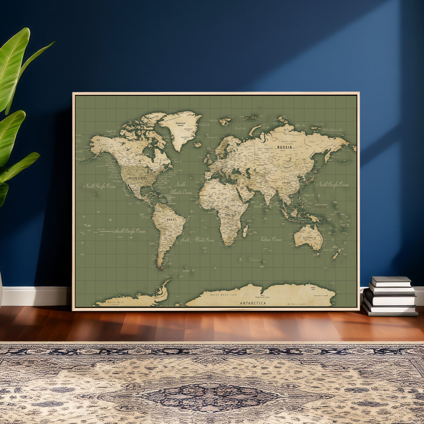 13750241-MGV-CV-36X24 - World Map Wall Art Canvas Print, Modern Decorative Framed Map Artwork Prints for Living Room, Office, Bedroom Wall Decor