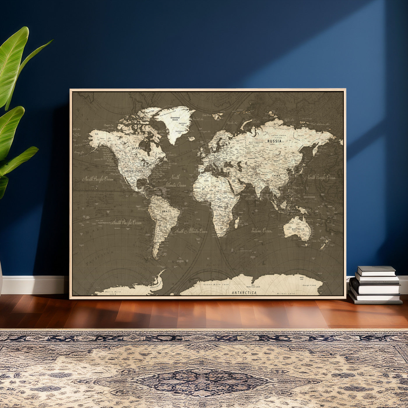 33202610-MGV-CV-36X24 - World Map Wall Art Canvas Print, Modern Decorative Framed Map Artwork Prints for Living Room, Office, Bedroom Wall Decor