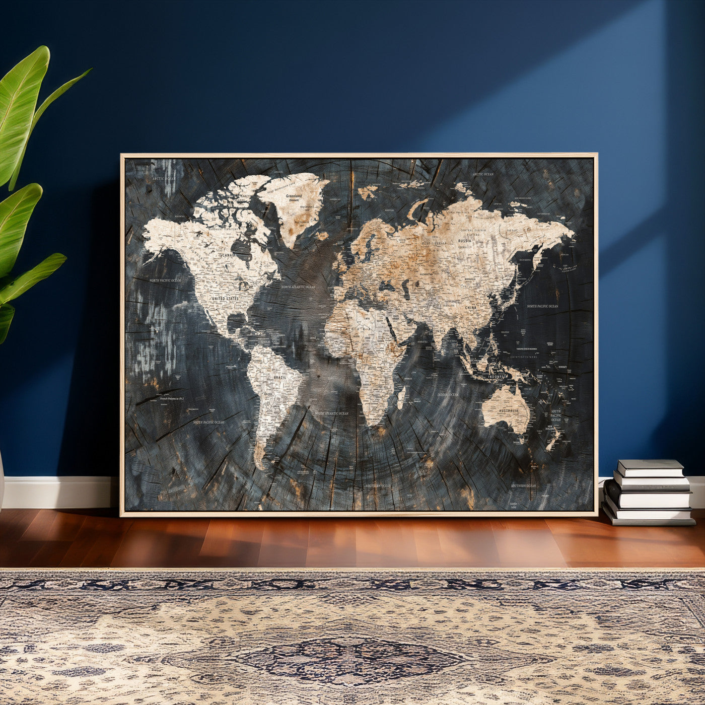 89162112-MGV-CV-36X24 - World Map Wall Art Canvas Print, Modern Decorative Framed Map Artwork Prints for Living Room, Office, Bedroom Wall Decor