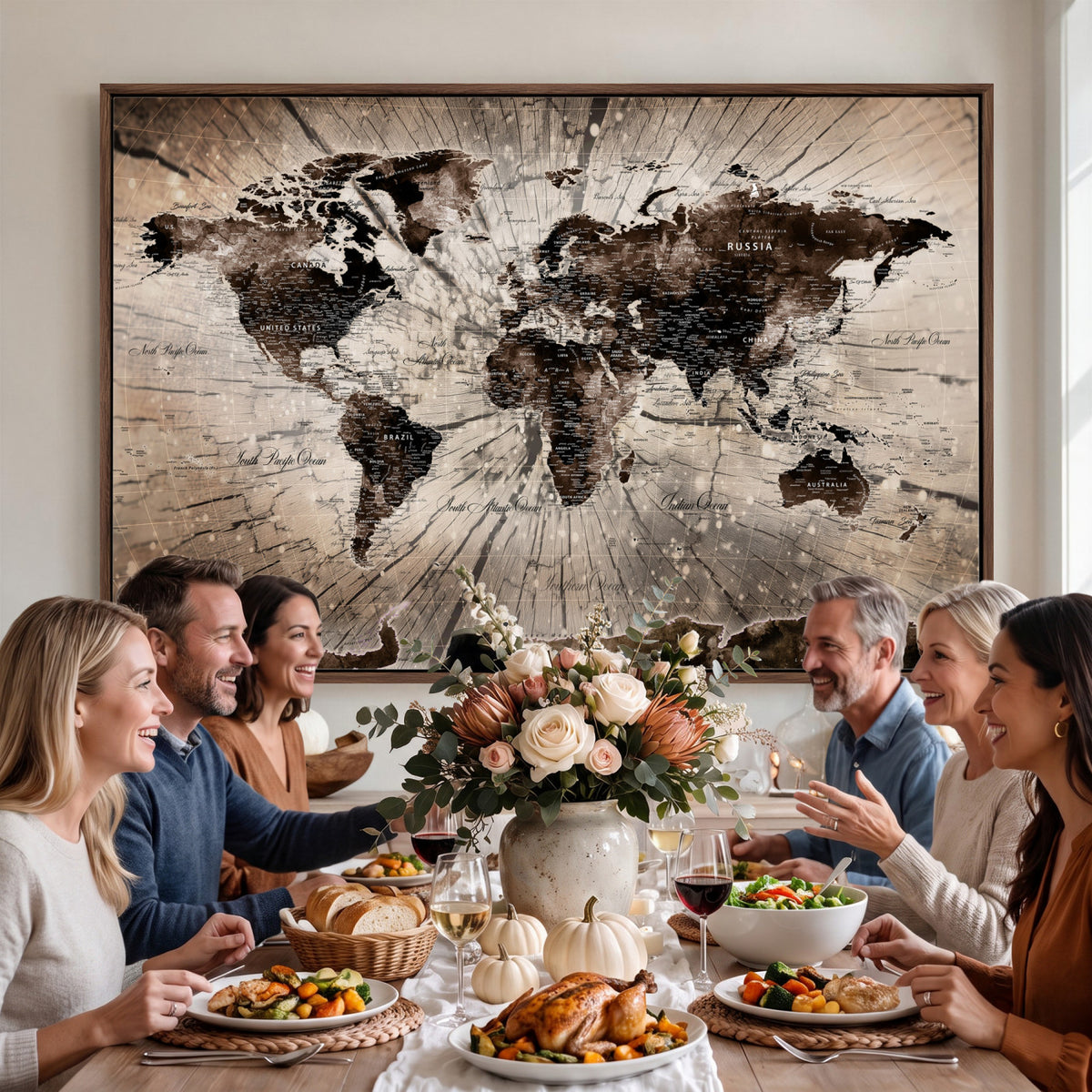 94623295-MGV-CV-36X24 - World Map Wall Art Canvas Print, Modern Decorative Framed Map Artwork Prints for Living Room, Office, Bedroom Wall Decor