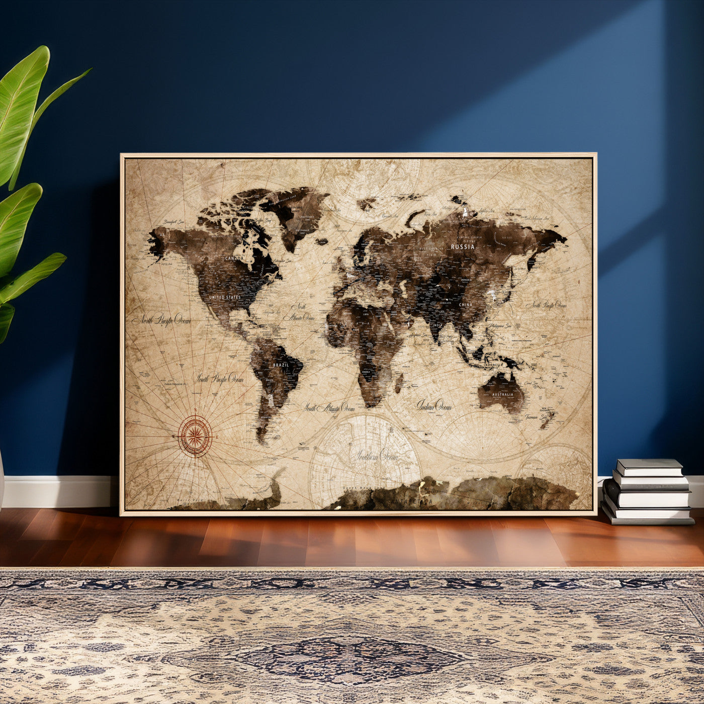 47657418-MGV-CV-36X24 - World Map Wall Art Canvas Print, Modern Decorative Framed Map Artwork Prints for Living Room, Office, Bedroom Wall Decor