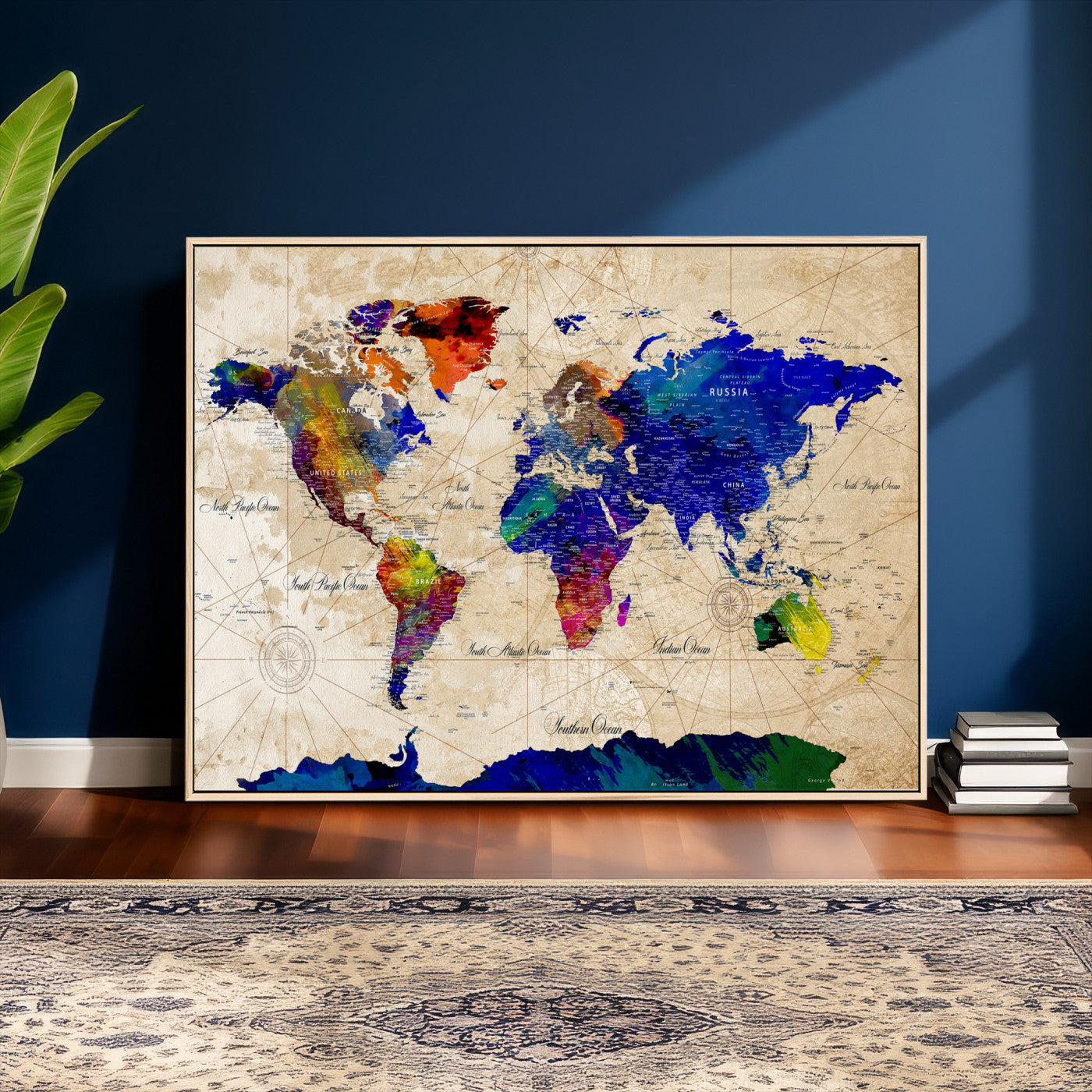26284075-MGV-CV-36X24 - World Map Wall Art Canvas Print, Modern Decorative Framed Map Artwork Prints for Living Room, Office, Bedroom Wall Decor