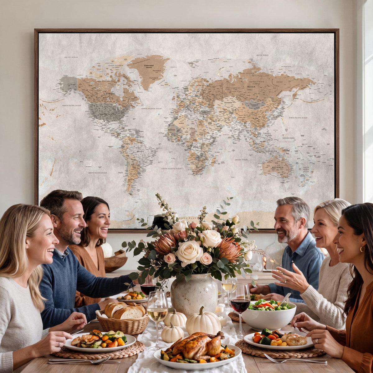 34051638-MGV-CV-36X24 - Detailed World Map Wall Art Canvas Print for Home and Office Decor