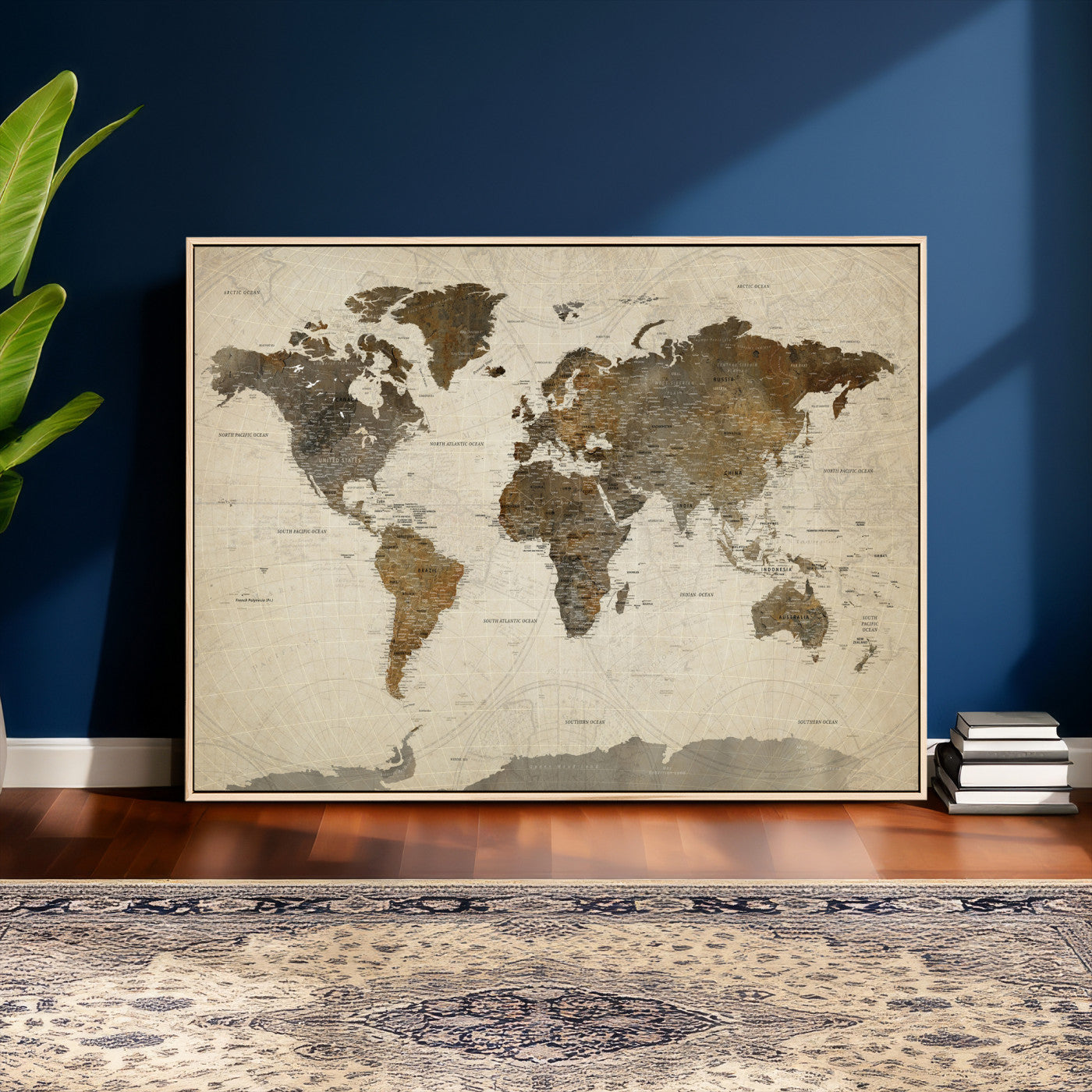 49623468-MGV-CV-36X24 - World Map Wall Art Canvas Print, Modern Decorative Framed Map Artwork Prints for Living Room, Office, Bedroom Wall Decor