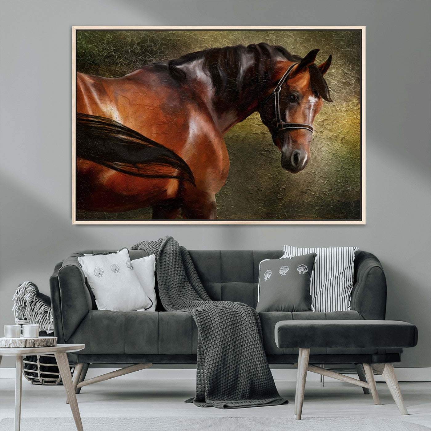 76810-MGV-CV-36X24-Majestic Brown Horse Wall Art Canvas Print – Framed Equestrian Artwork with Elegant Stallion Artwork for Home or Office Decor