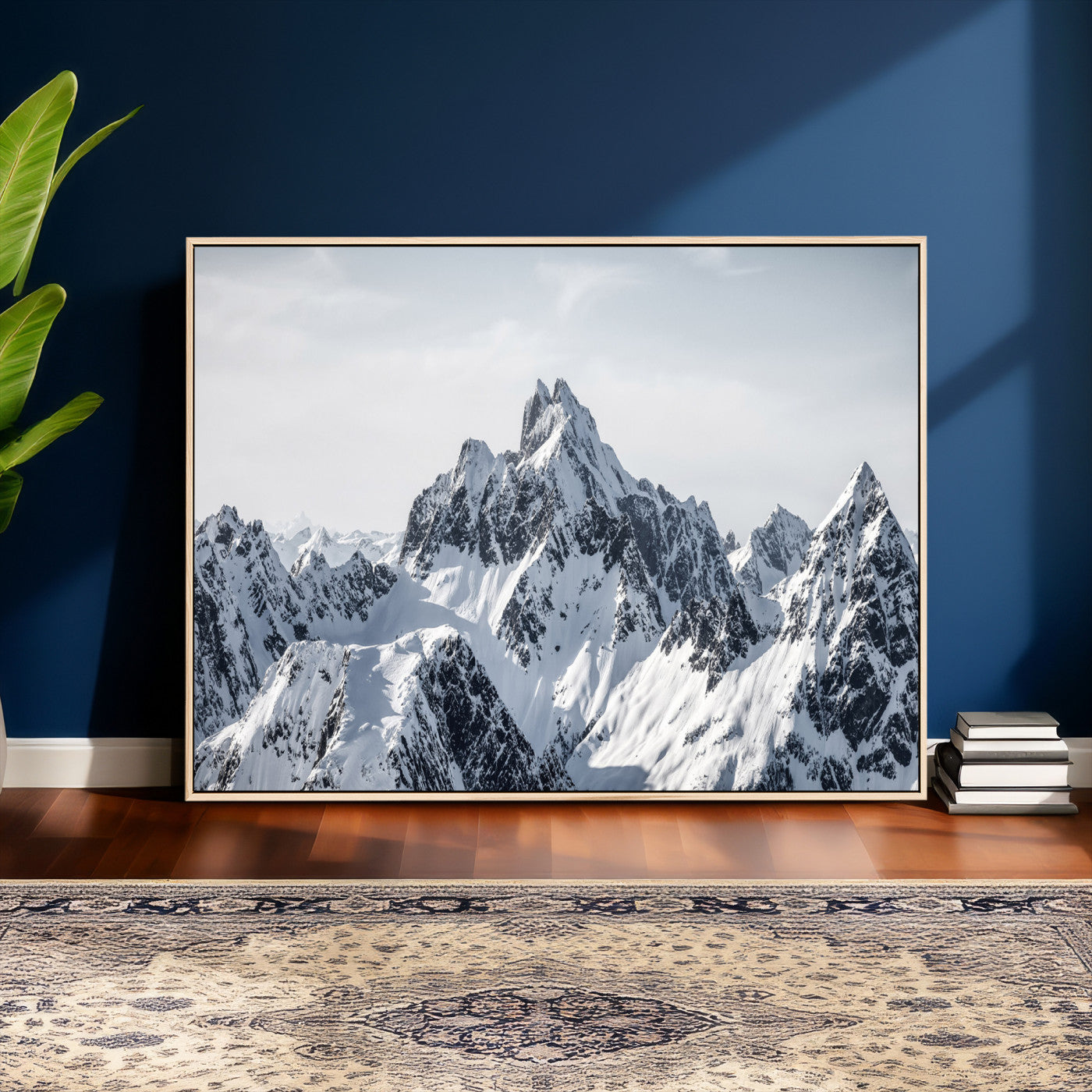 33126265-MGV-CV-36X24 - Snowy Mountain Range Canvas Print, Alpine Peaks Landscape Wall Art, Framed Canvas Ready to Hang