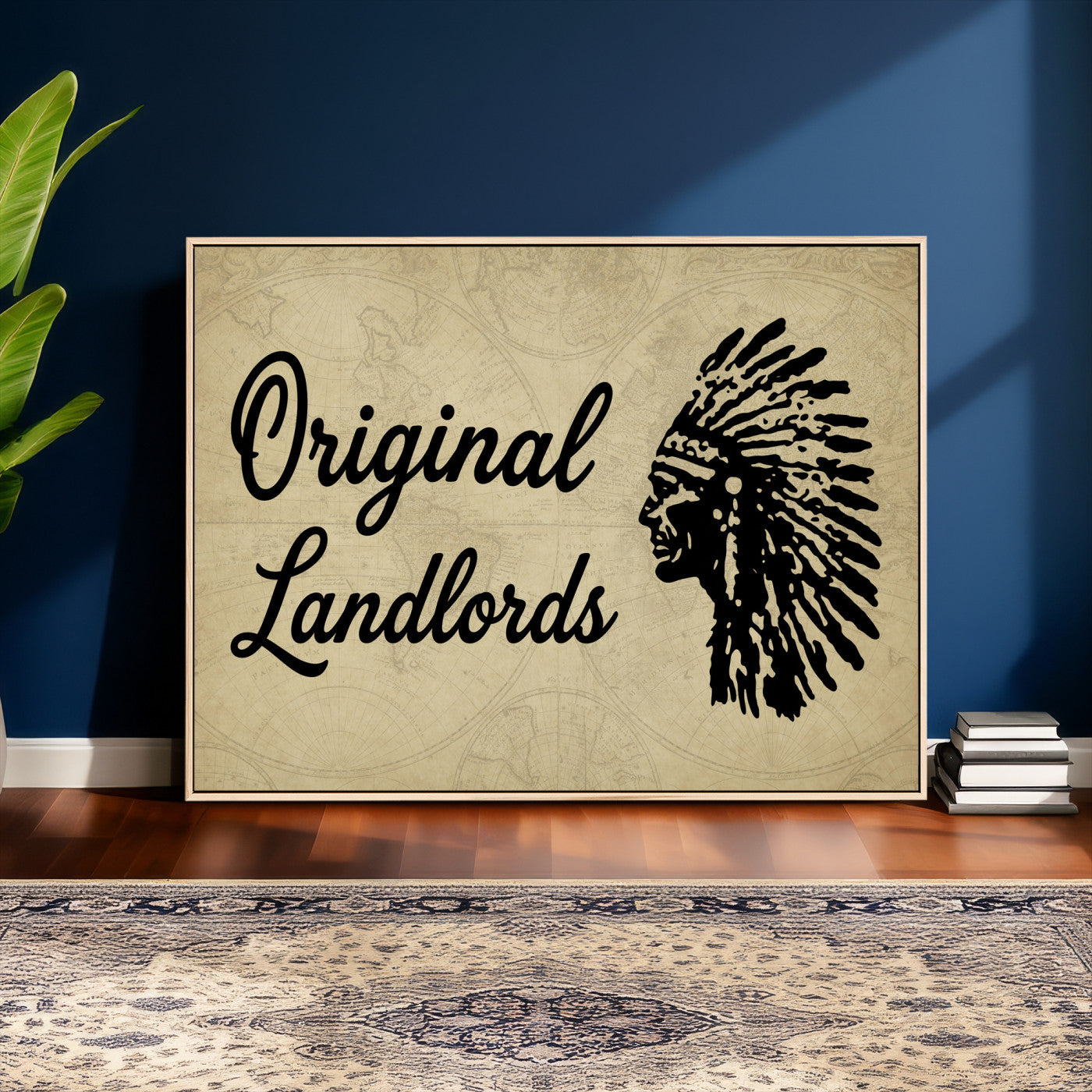 56844712-MGV-CV-36X24 - Original Landlords Wall Art Canvas Print, Native American Silhouette Artwork, Framed Wall Art Ready to Hang