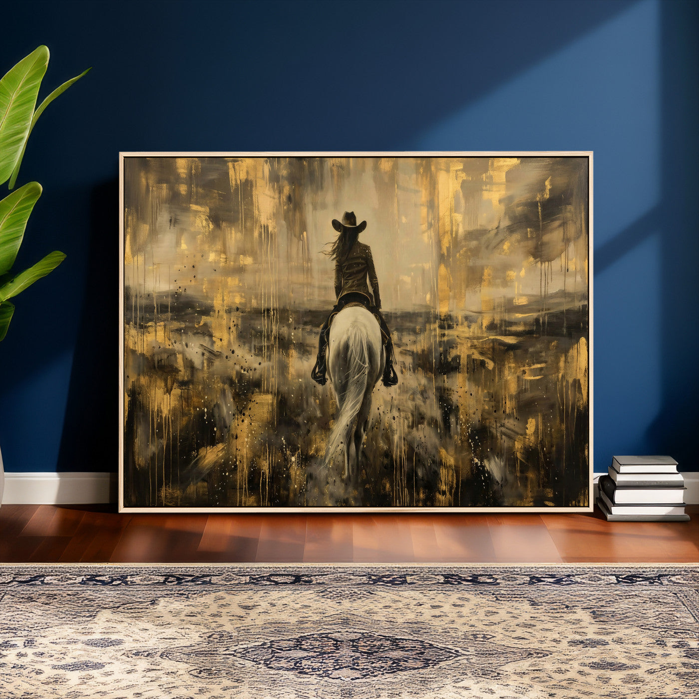 20465530-MGV-CV-36X24 - Cowgirl Wall Art Canvas Print, Western Horse Rider Wall Art, Framed Wall Art Ready to Hang
