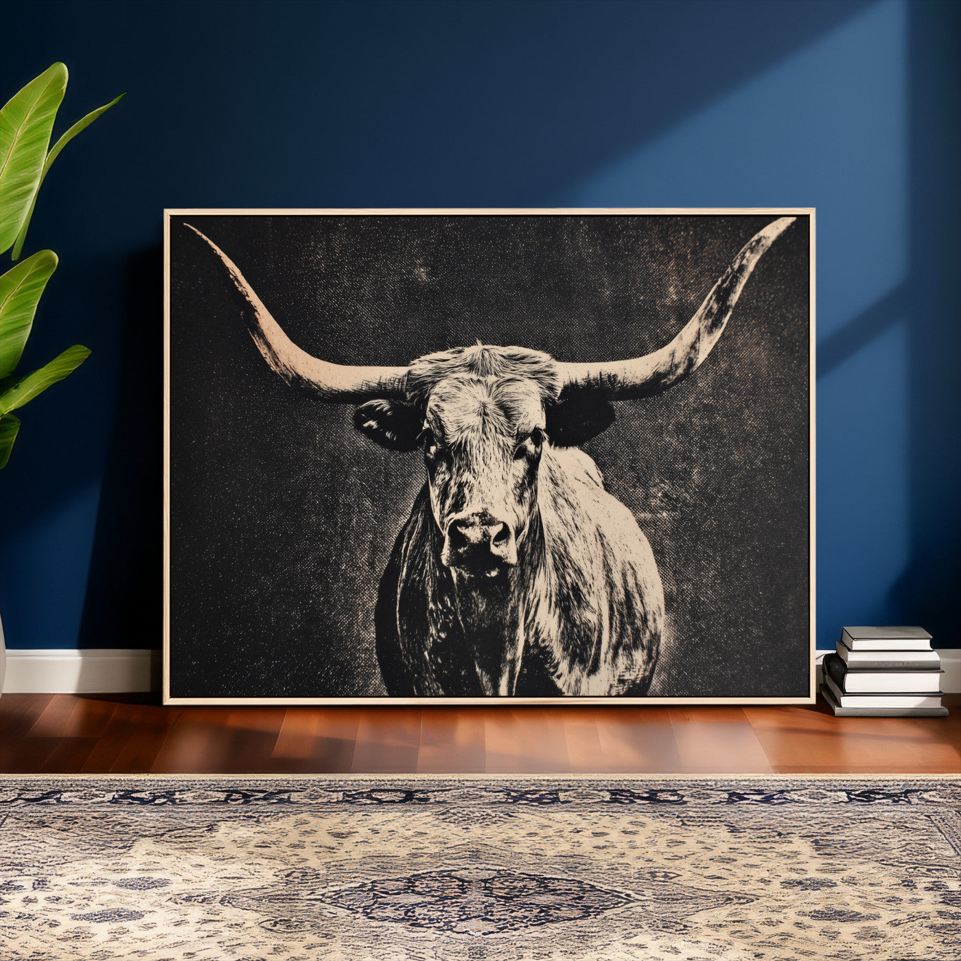 27394218-MGV-CV-36X24 - Vintage Texas Longhorn Bull Wall Art Canvas Print, Cow Portrait Photography Print, Framed Wall Art Ready to Hang