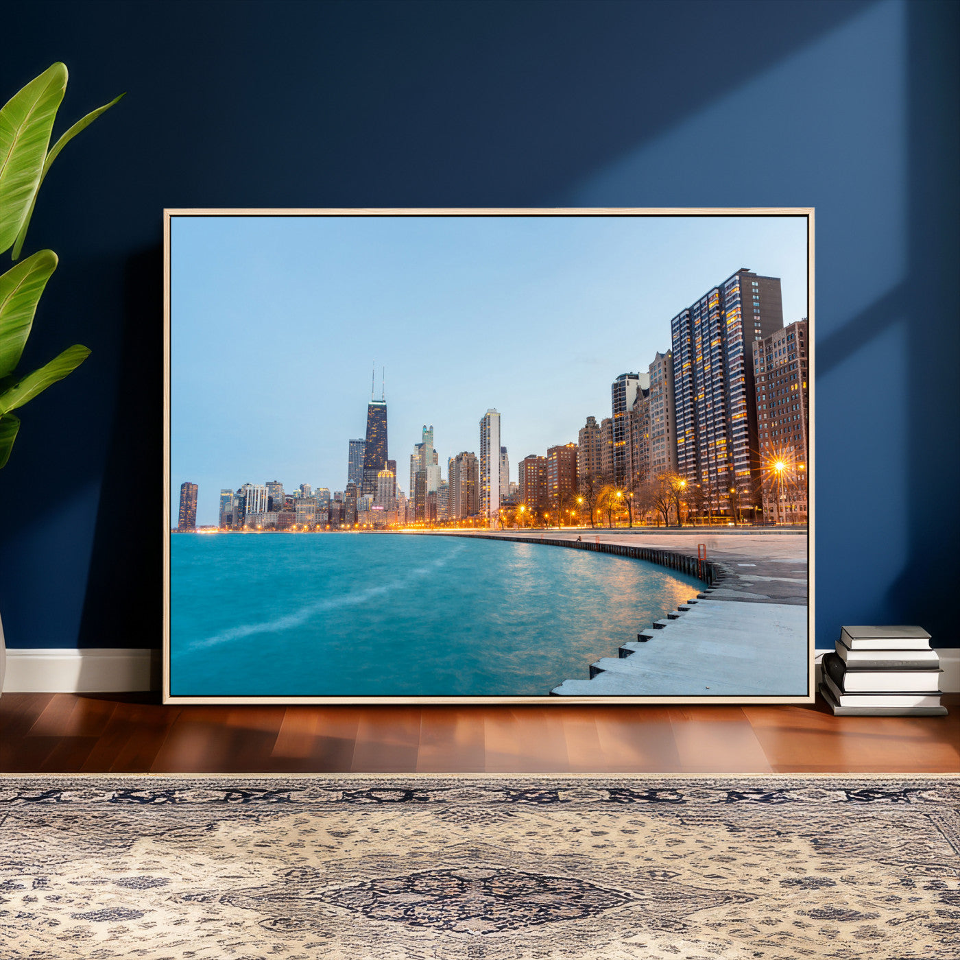66780141-MGV-CV-36X24 - Chicago Wall Art Canvas Print, Chicago City Downtown Night Cityscape Print for Modern Urban Wall Decor