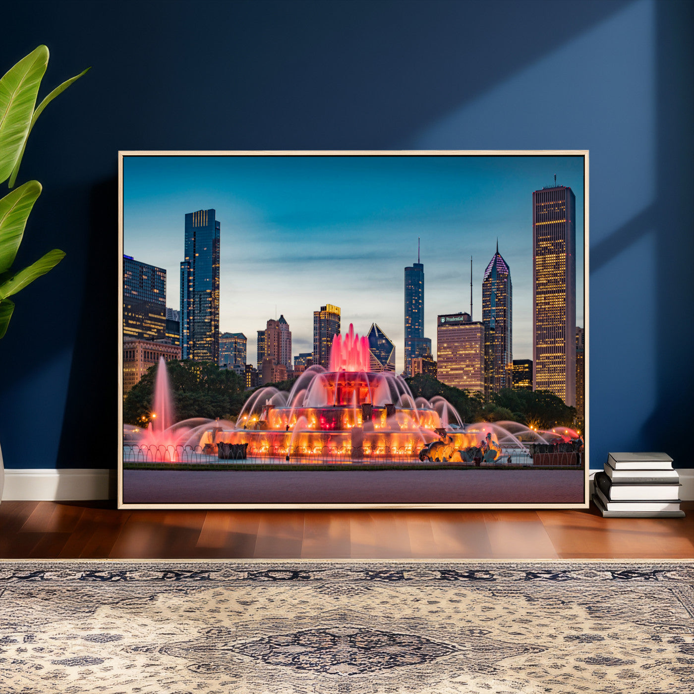 46805285-MGV-CV-36X24 - Chicago Wall Art Canvas Print, Chicago City Downtown Night Cityscape Print for Modern Urban Wall Decor