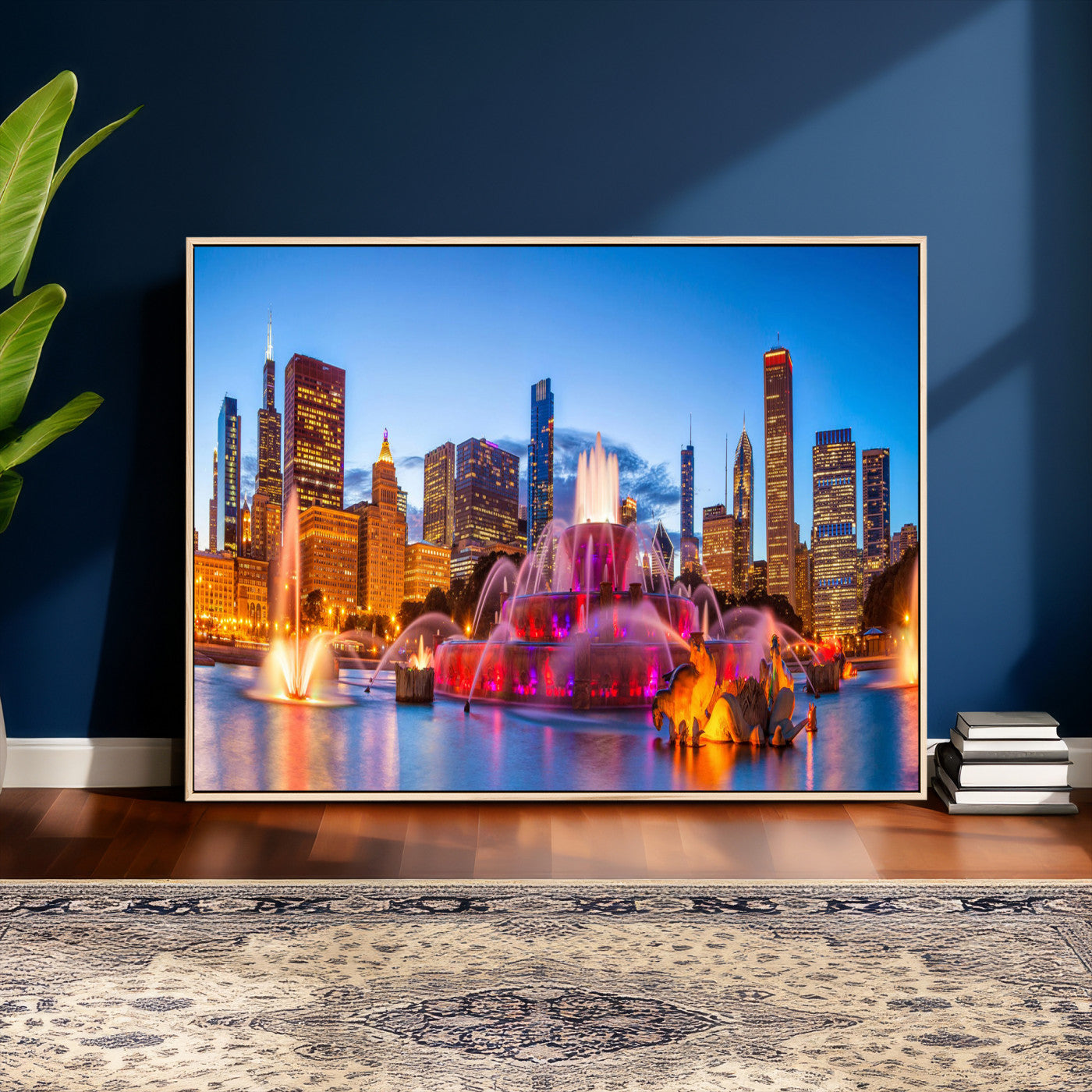 20251989-MGV-CV-36X24 - Chicago Wall Art Canvas Print, Chicago City Downtown Night Cityscape Print for Modern Urban Wall Decor