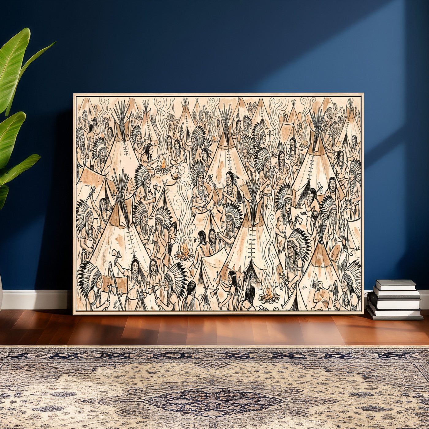 72739176-MGV-CV-36X24 - Farmhouse Animals Wall Art Canvas Print - Abstract Farm Animal Drawing Mid-Century Wall Art for Cabin Decor