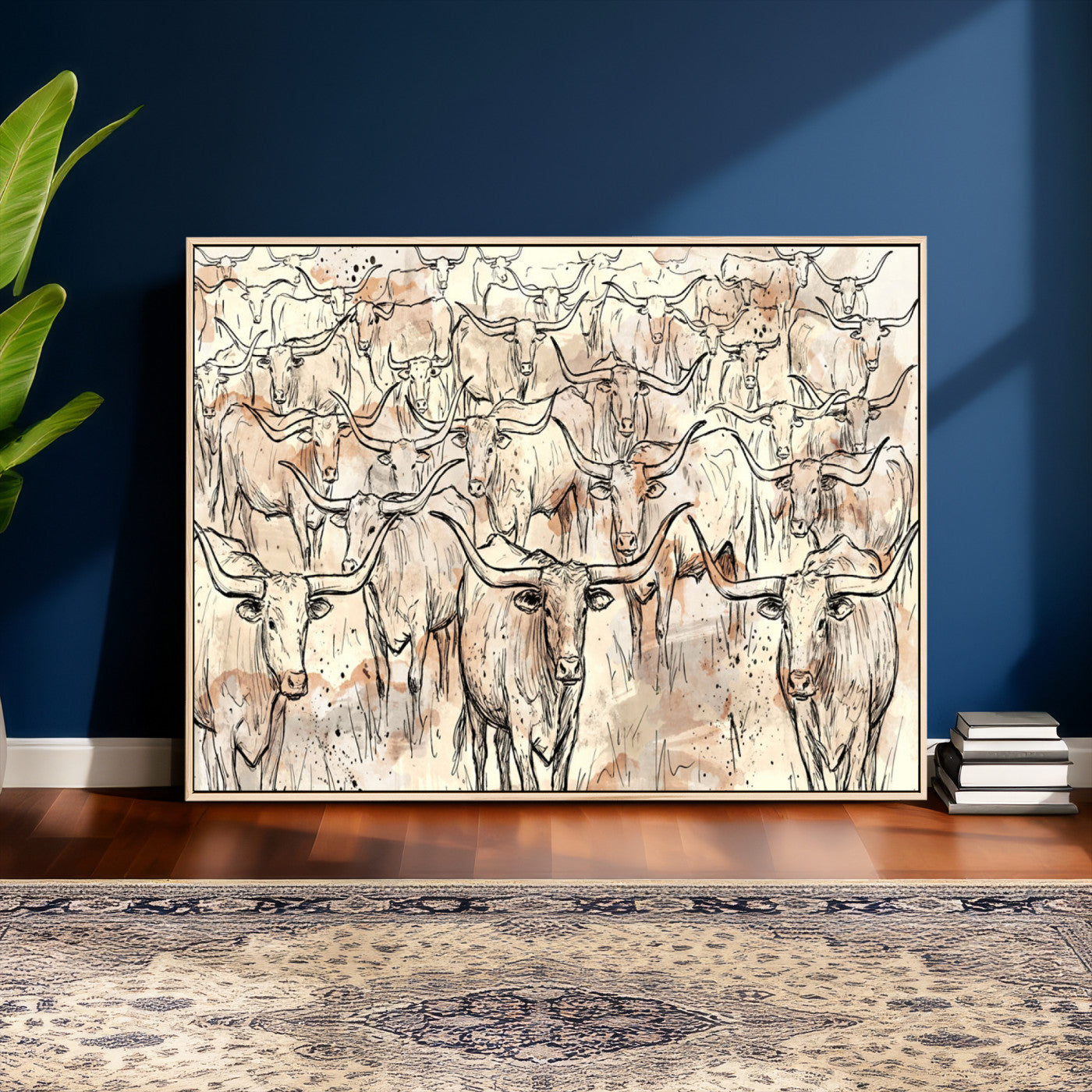 94055403-MGV-CV-36X24 - Farmhouse Animals Wall Art Canvas Print - Abstract Farm Animal Drawing Mid-Century Wall Art for Cabin Decor