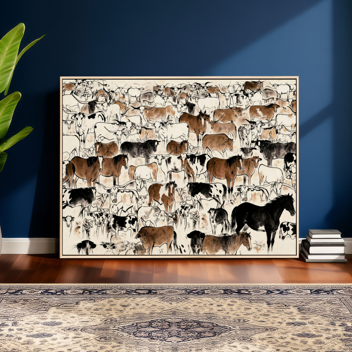 86150485-MGV-CV-36X24 - Farmhouse Animals Wall Art Canvas Print - Abstract Farm Animal Drawing Mid-Century Wall Art for Cabin Decor