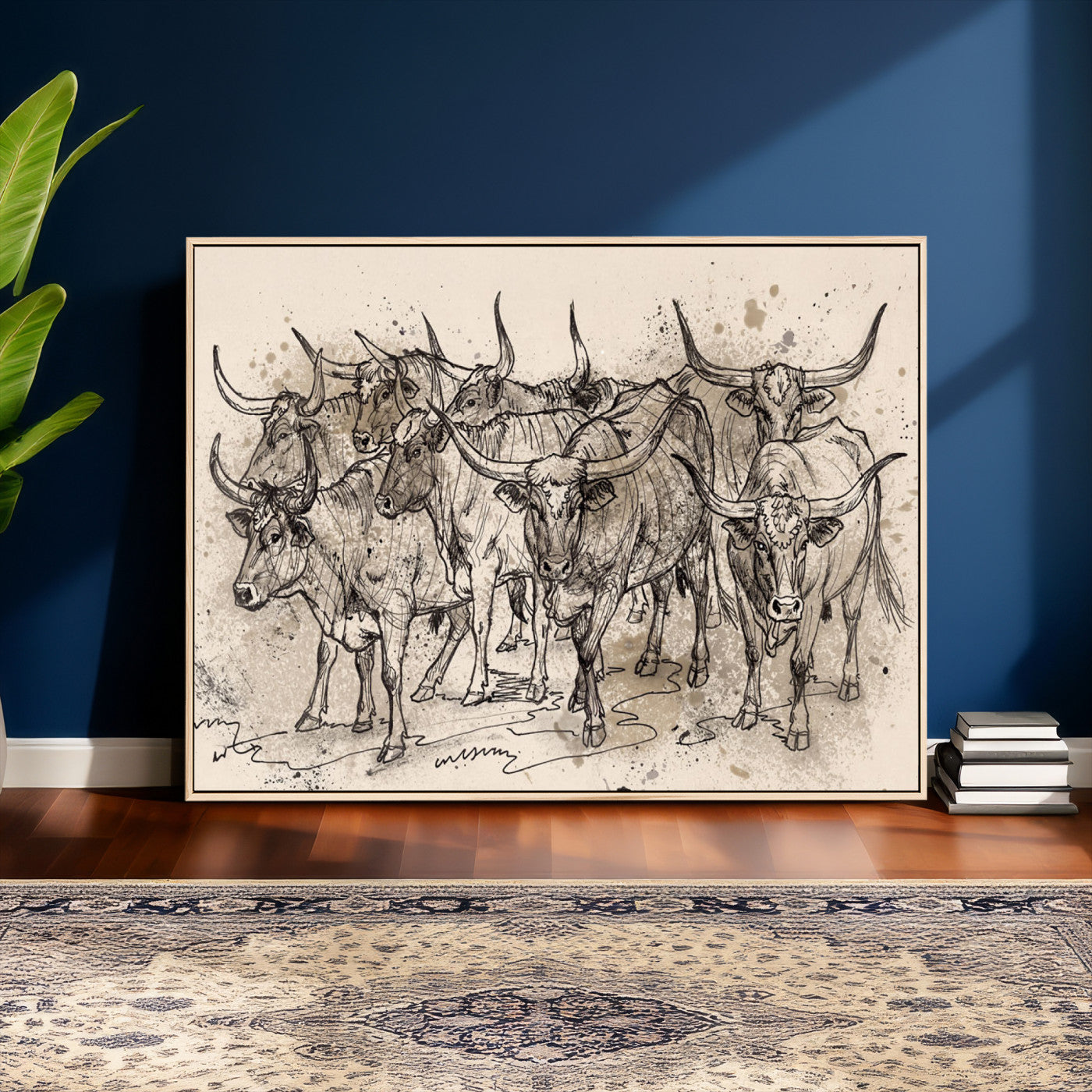 74232558-MGV-CV-36X24 - Farmhouse Animals Wall Art Canvas Print - Abstract Farm Animal Drawing Mid-Century Wall Art for Cabin Decor