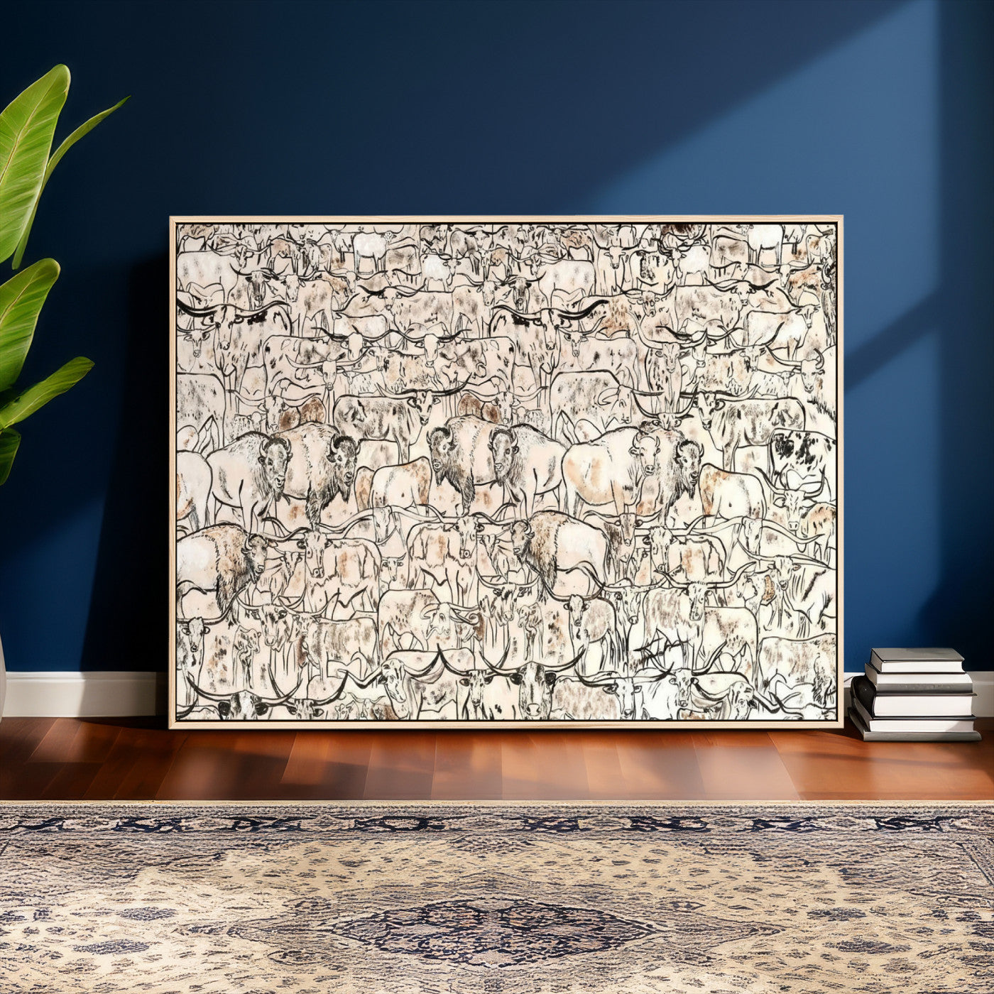 36925875-MGV-CV-36X24 - Farmhouse Animals Wall Art Canvas Print - Abstract Farm Animal Drawing Mid-Century Wall Art for Cabin Decor