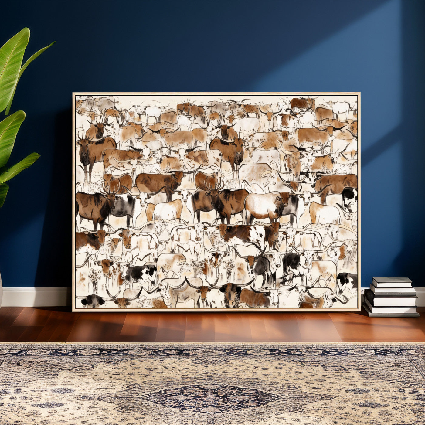 81416572-MGV-CV-36X24 - Farmhouse Animals Wall Art Canvas Print - Abstract Farm Animal Drawing Mid-Century Wall Art for Cabin Decor