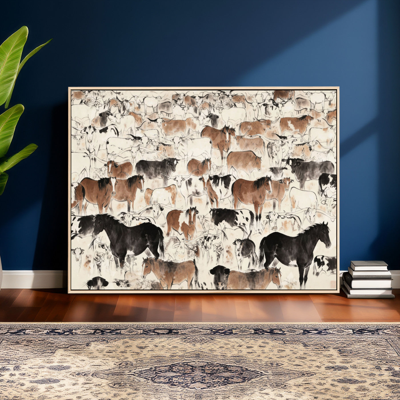 74171578-MGV-CV-36X24 - Farmhouse Animals Wall Art Canvas Print - Abstract Farm Animal Drawing Mid-Century Wall Art for Cabin Decor