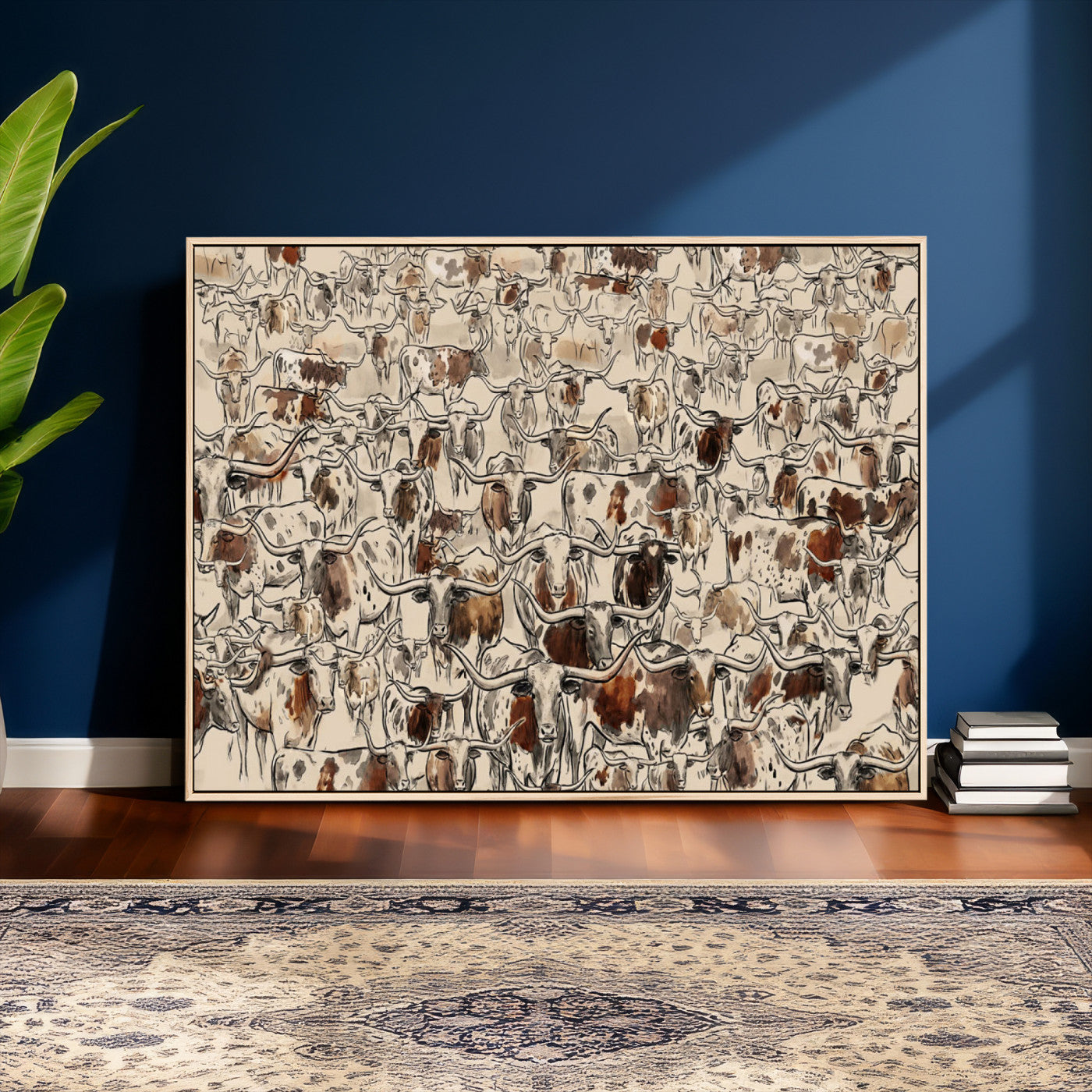 94808502-MGV-CV-36X24 - Farmhouse Animals Wall Art Canvas Print - Abstract Farm Animal Drawing Mid-Century Wall Art for Cabin Decor