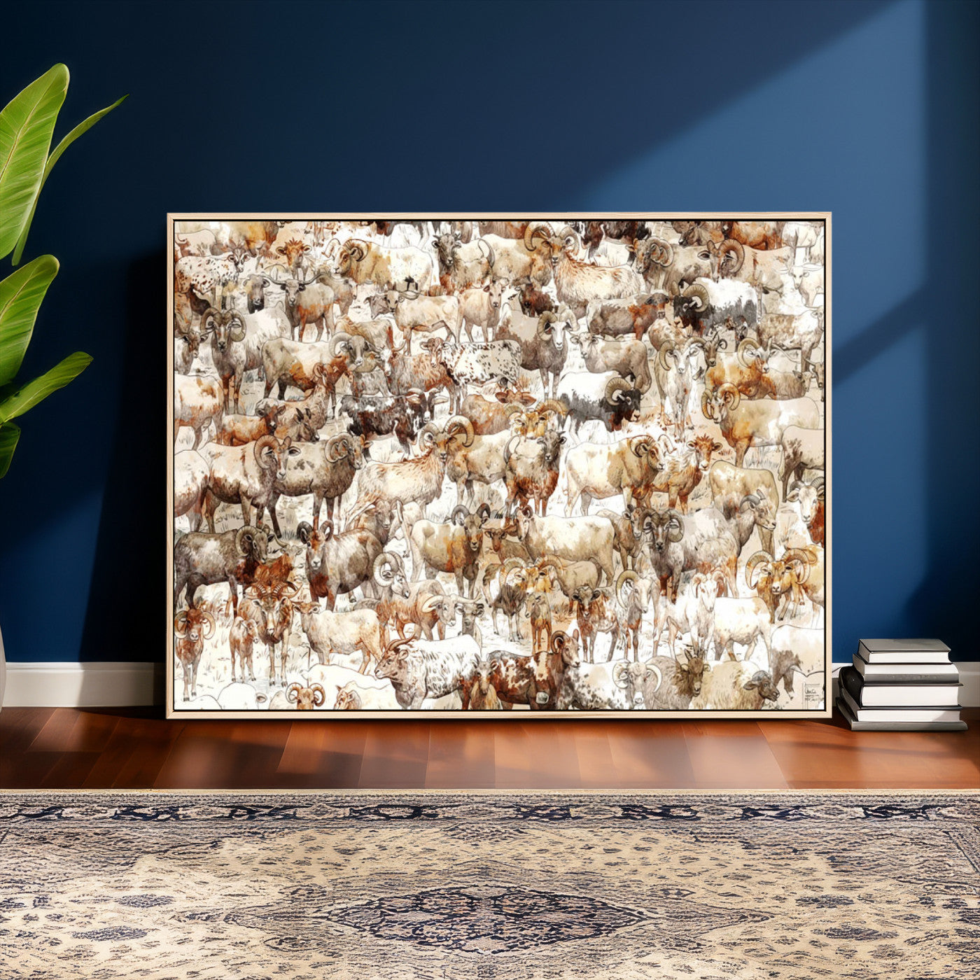 95103864-MGV-CV-36X24 - Farmhouse Animals Wall Art Canvas Print - Abstract Farm Animal Drawing Mid-Century Wall Art for Cabin Decor