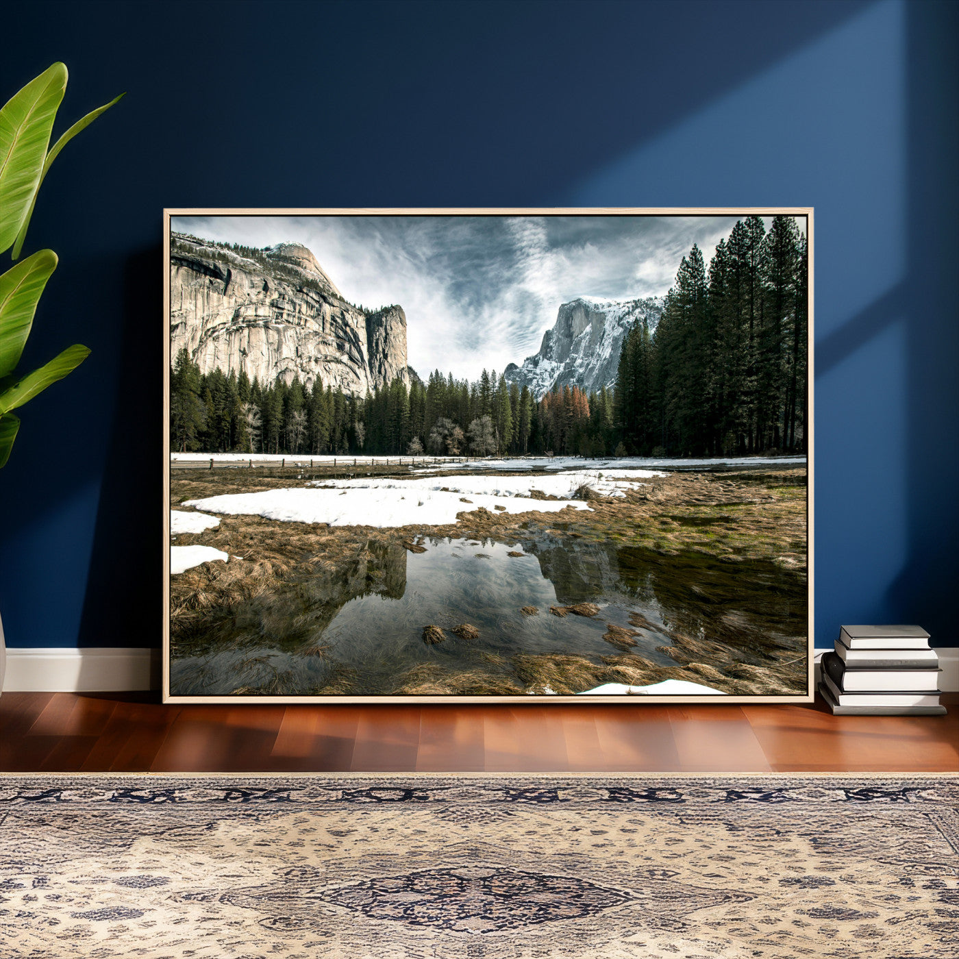 14527348-MGV-CV-36X24 - Yosemite Valley Mountain Landscape Wall Art Canvas Print, Granite Cliff Forest Valley Canvas Print, California National Park Scenic Art Printing