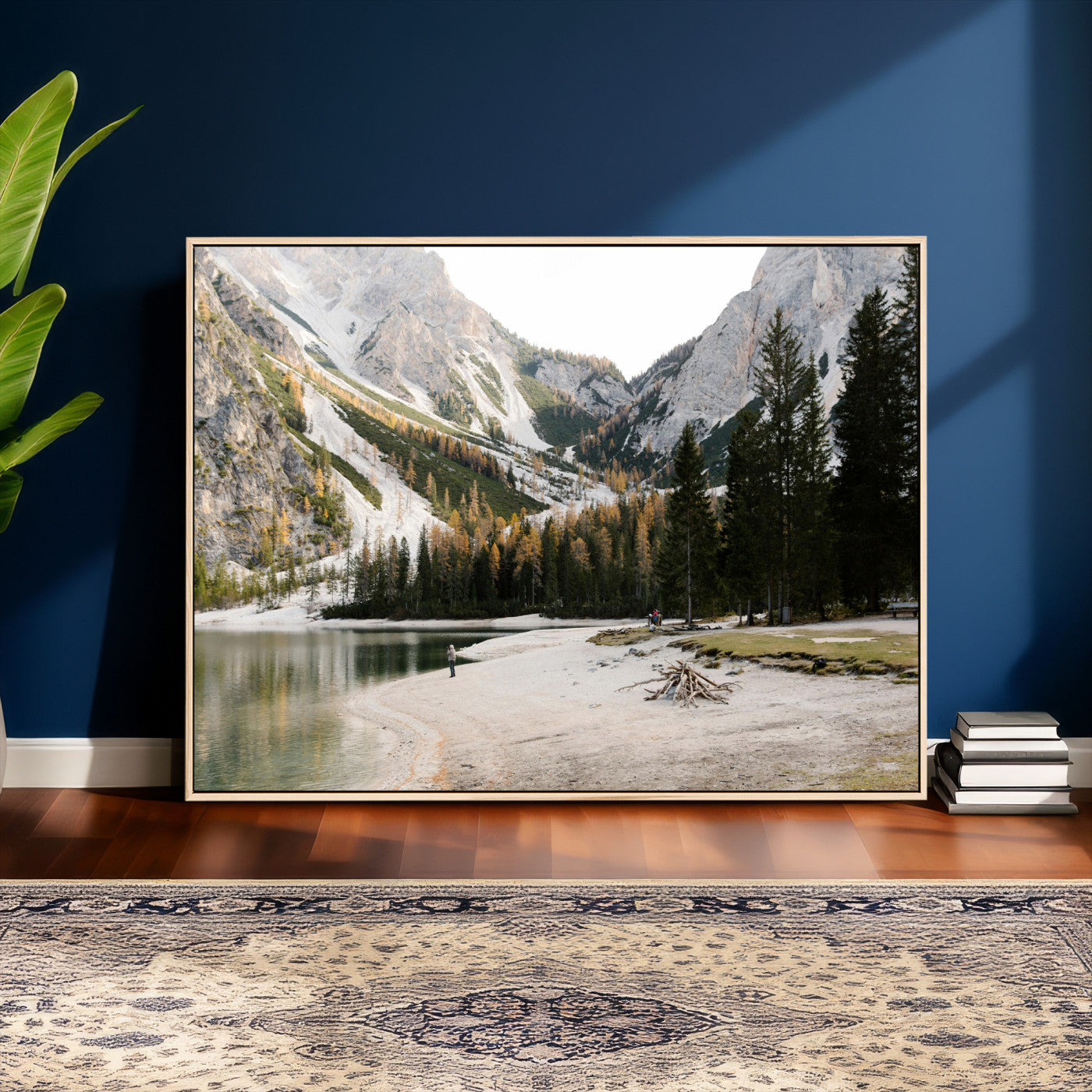 89246758-MGV-CV-36X24 - Lake Braies Alpine Landscape Wall Art Canvas Print, Dolomites Mountain Lake Forest Canvas Print, Italian Alps Scenic Nature Art Printing