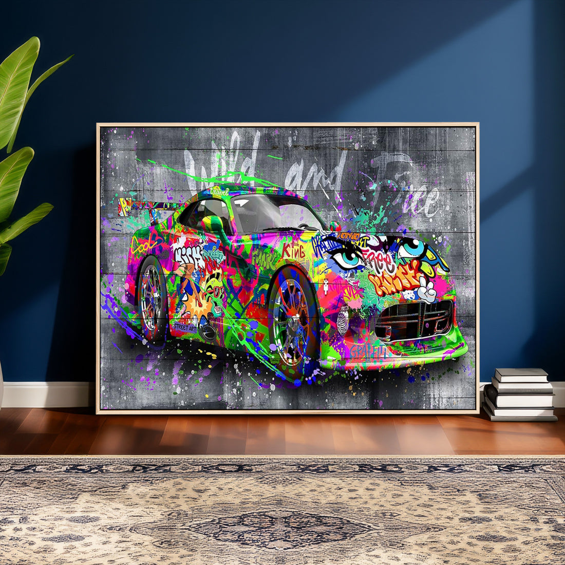 Graffiti Sports Car Street Art Wall Art Canvas Print, Colorful Urban Pop Art