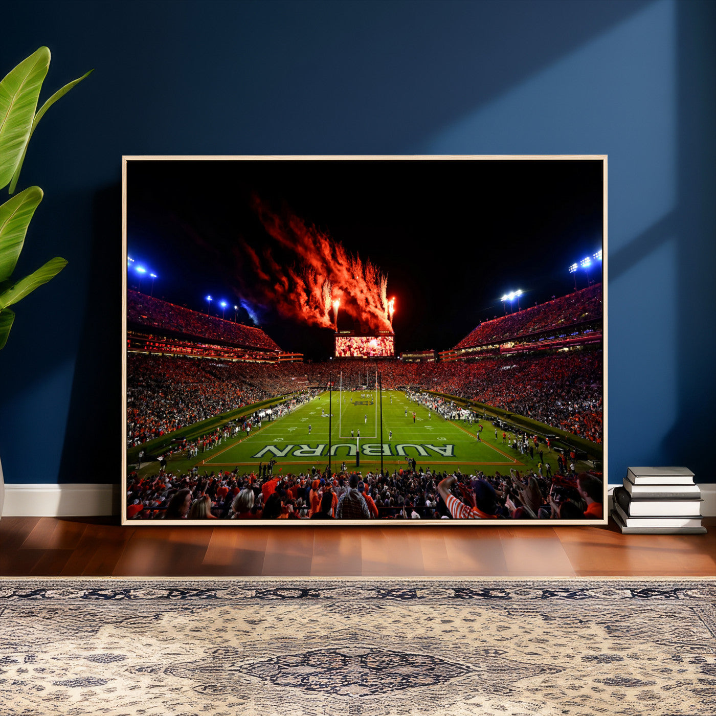 81918884-MGV-CV-36X24 - Auburn Stadium Wall Art Canvas Print, College Football Night Game Crowd, Jordan Hare Stadium Artwork