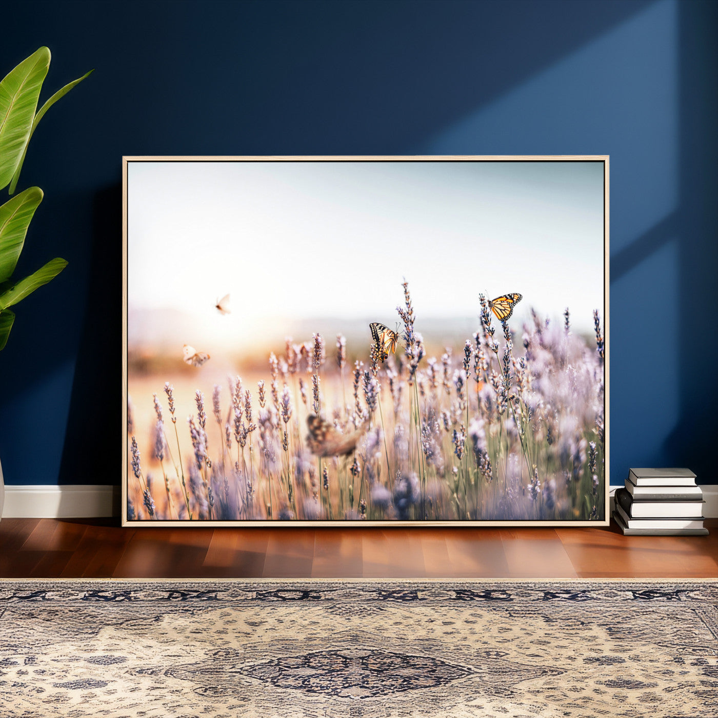 46417478-MGV-CV-36X24 - Lavender Field Wall Art Canvas Print, Butterfly Floral Landscape Art, Soft Nature Wall Decor for Bedroom