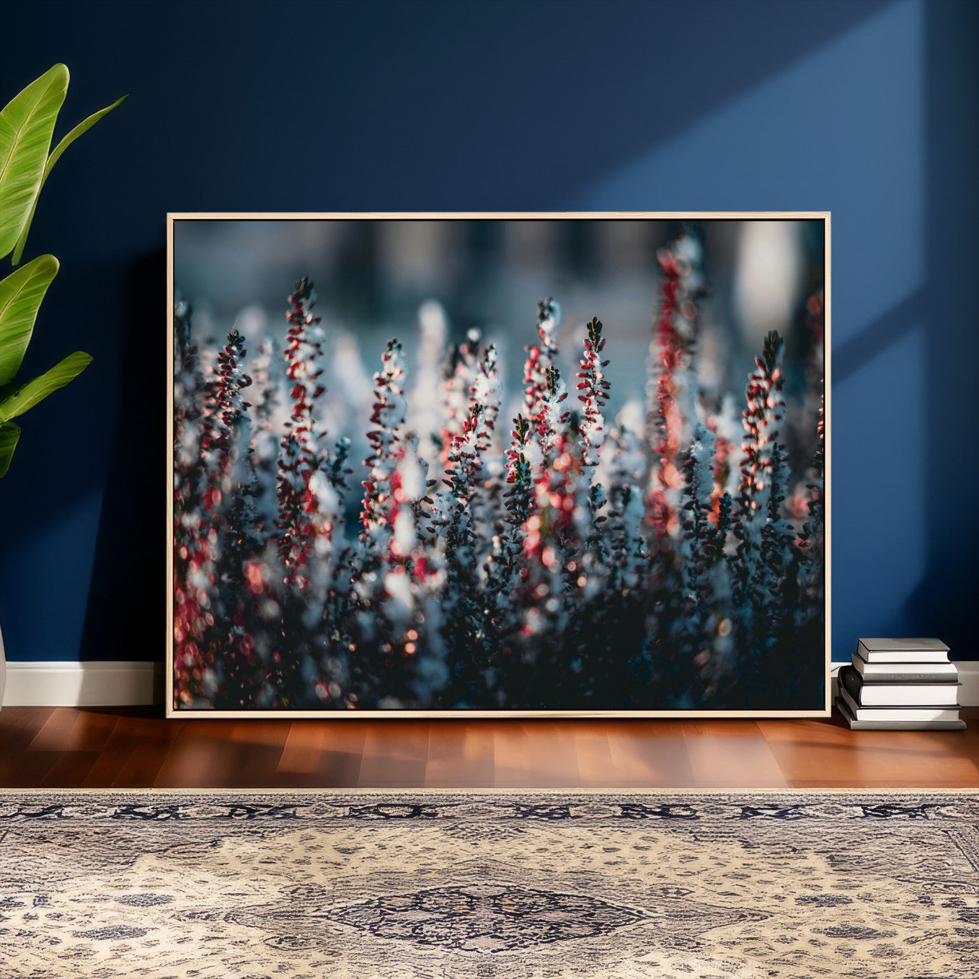 82063935-MGV-CV-36X24 - Winter Heather Wall Art Canvas Print, Frosted Floral Nature Art, Moody Botanical Wall Decor