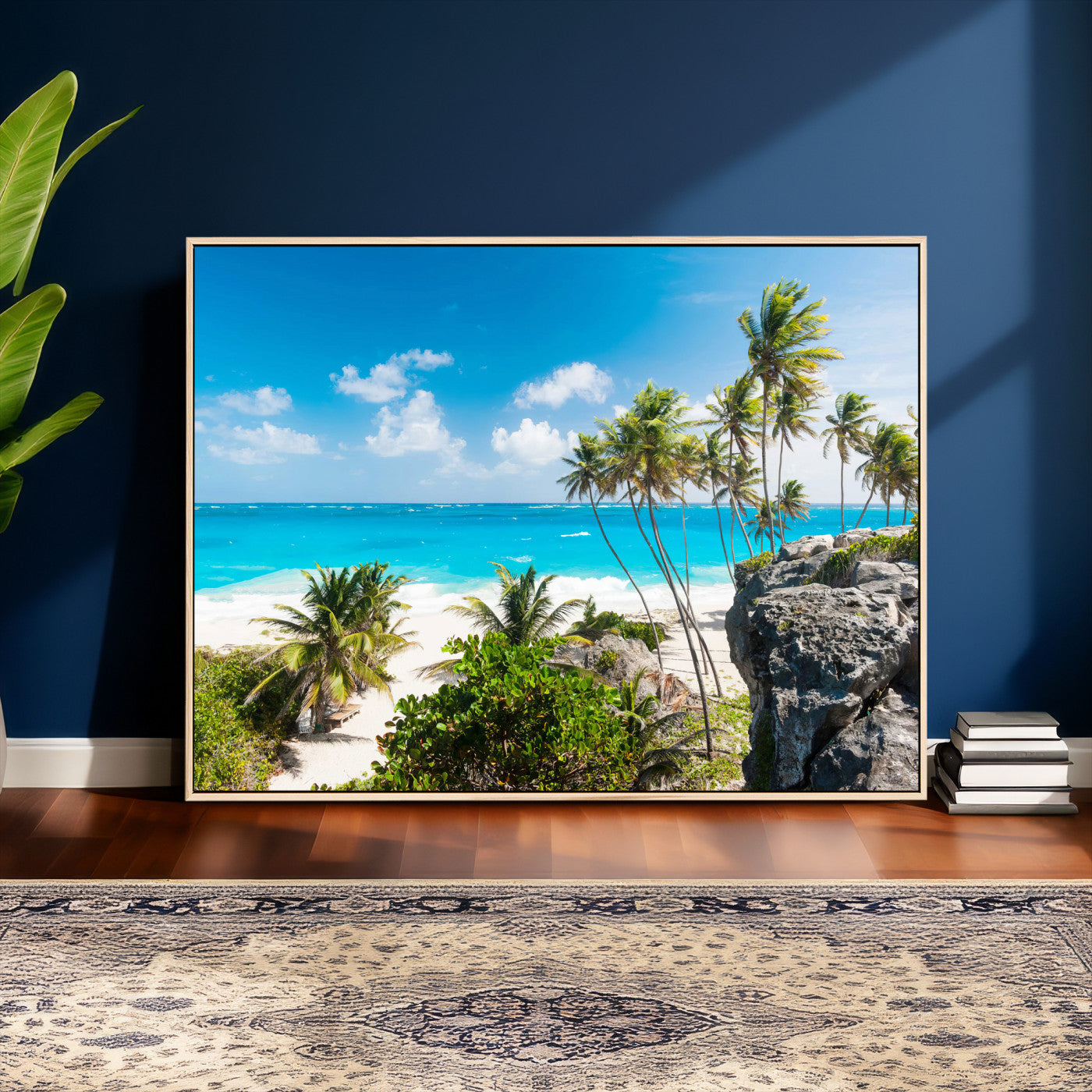 98605610-MGV-CV-36X24 - Tropical Beach Wall Art Canvas Print, Palm Tree Ocean Landscape Photography, Caribbean Coastal Artwork