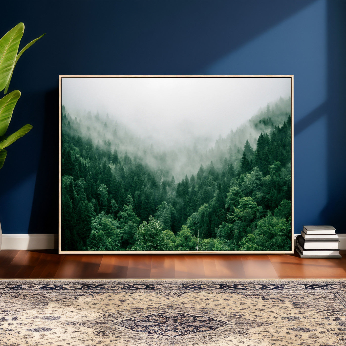 61640815-MGV-CV-36X24 - Misty Pine Forest Wall Art Canvas Print, Foggy Evergreen Landscape Wall Decor, Moody Green Nature Artwork, Minimal Forest Canvas Wall Art, Framed Canvas Wall Art Ready to Hang