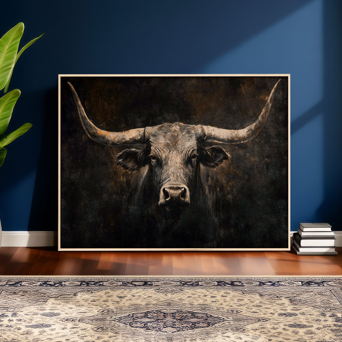 15731200-MGV-CV-36X24 - Vintage Longhorn Bull Wall Art Canvas Print – Rustic Western Cattle Artwork for Farmhouse, Ranch, Cabin, and Office Decor