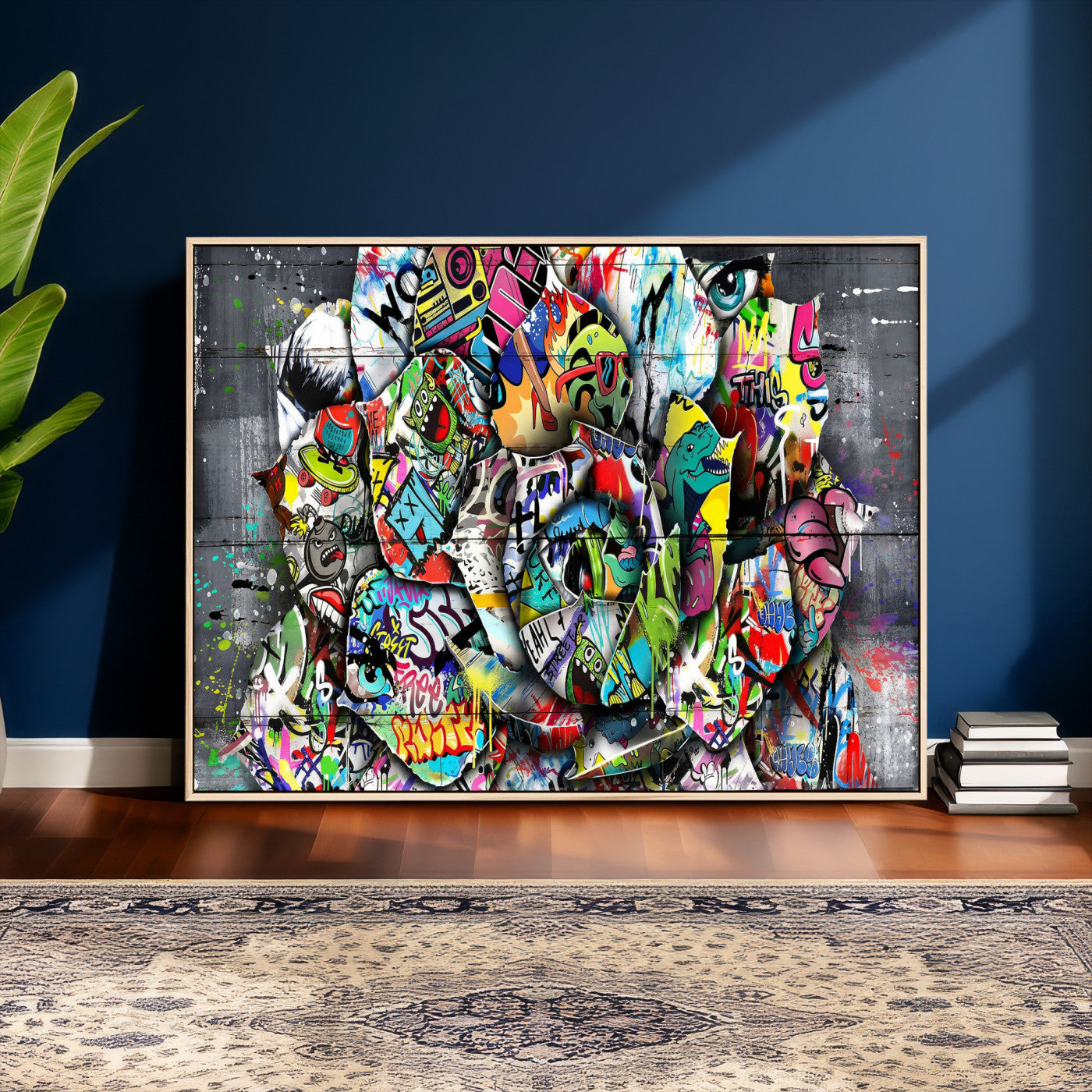 77553344-MGV-CV-36X24 - Abstract Graffiti Collage Street Art Wall Art Canvas Print, Colorful Urban Pop Art Canvas Print, Modern Graffiti Patchwork Contemporary Art Printing