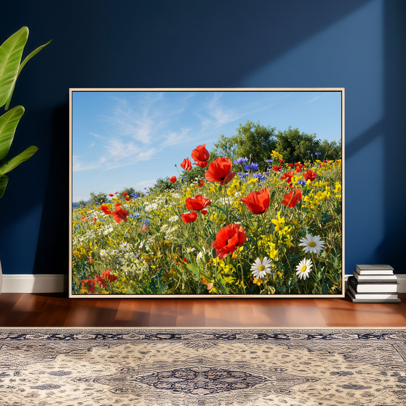 38570784-MGV-CV-36X24 - Wildflower Meadow Wall Art Canvas Print – Colorful Poppy and Daisy Field Landscape Artwork for Living Room Decor