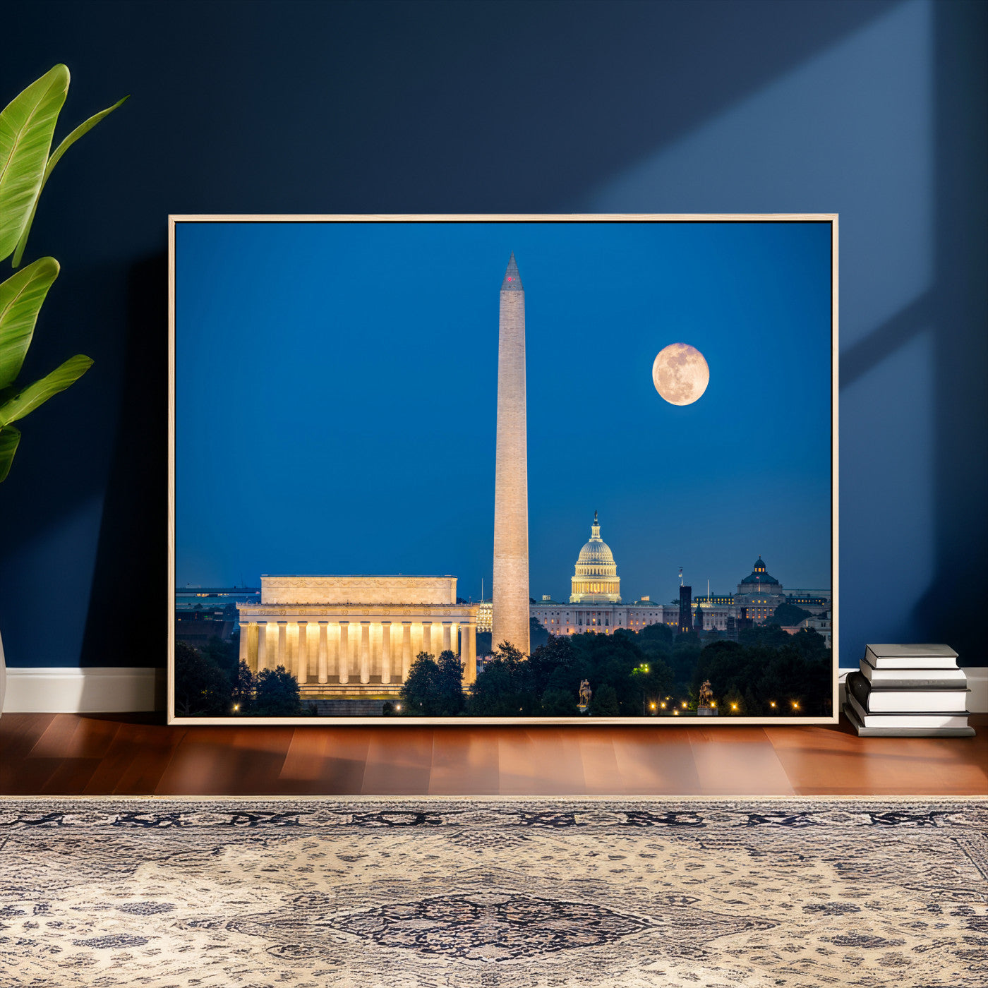 96712946-MGV-CV-36X24 - Washington DC Skyline Wall Art Canvas Print – Lincoln Memorial, Washington Monument and US Capitol Night Cityscape Artwork