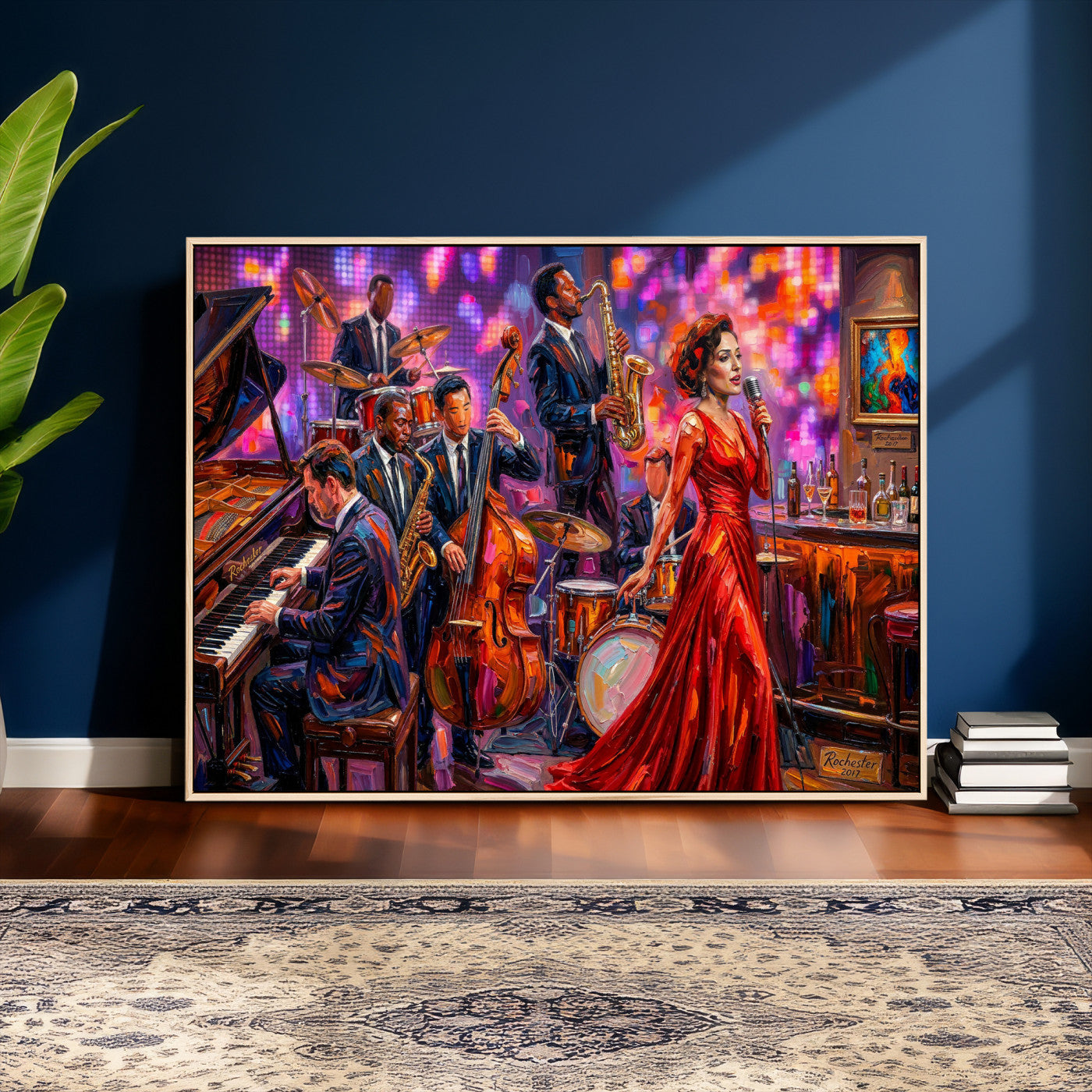 620930J20-MGV-CV-36X24 - Jazz Band Canvas Wall Art — Jazz Club Singer Saxophone Print | Music Wall Decor | Bar Restaurant Art | Music Lover Gift | Jazz Home Decor