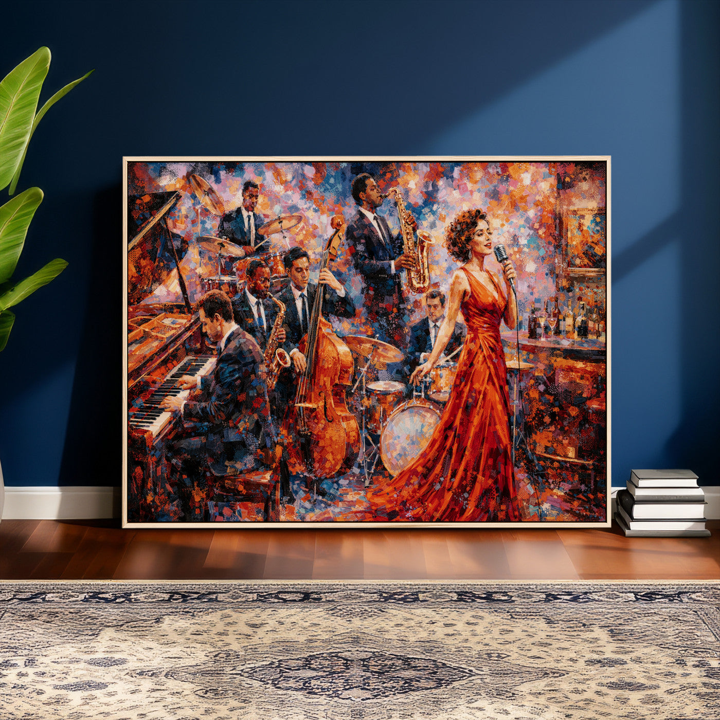 620930SF20-MGV-CV-36X24 - Jazz Band Canvas Wall Art — Jazz Club Singer Saxophone Print | Music Wall Decor | Bar Restaurant Art | Music Lover Gift | Jazz Home Decor