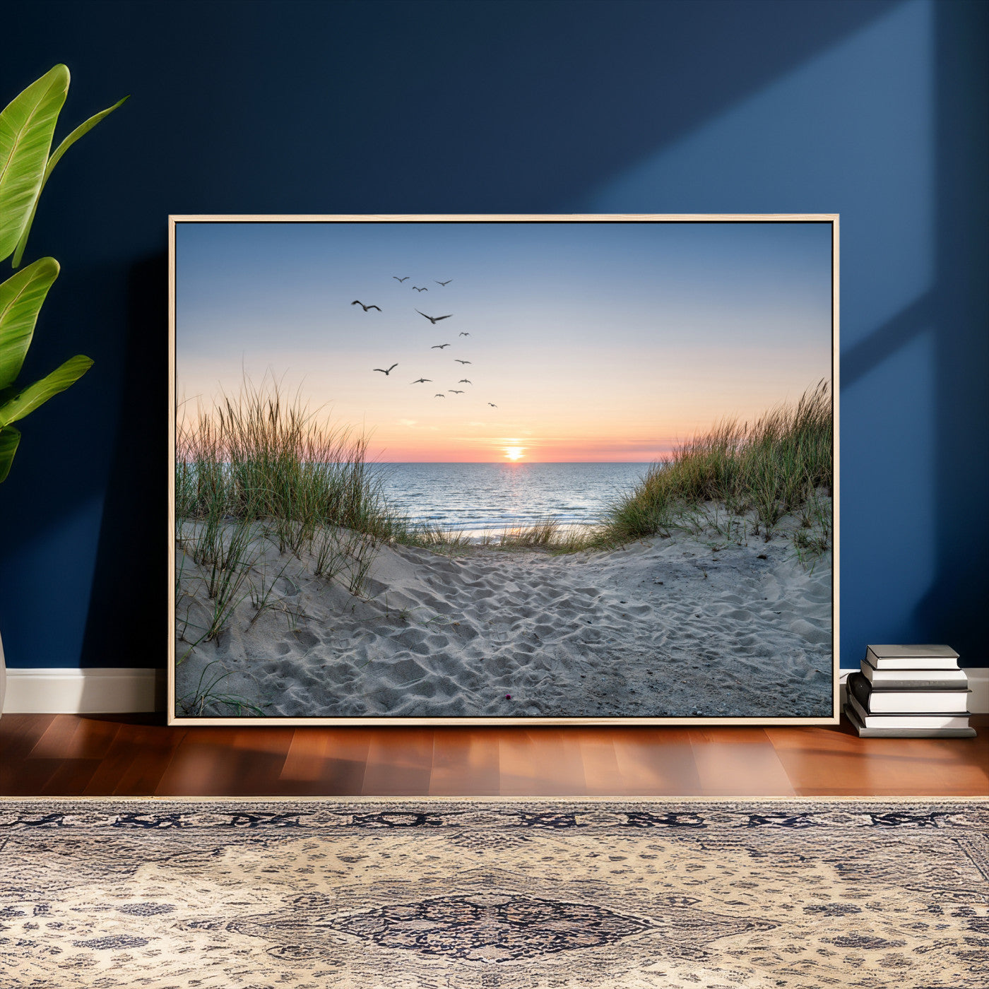 12172032-MGV-CV-36X24 - Sandy Dune Path Sunset Canvas Wall Art — Seagulls Beach Ocean Photography Print | Coastal Home Decor | Nautical Wall Art | Beach House Gift