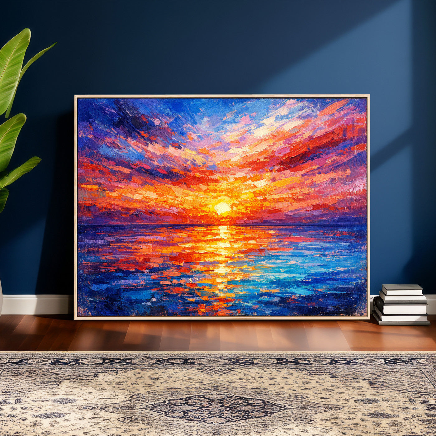 54915078-MGV-CV-36X24 - Colorful Knife Ocean Sunset Canvas — Orange Pink Teal Expressionist Sea Print | Colorful Coastal Wall Art | Vibrant Beach Decor Gift