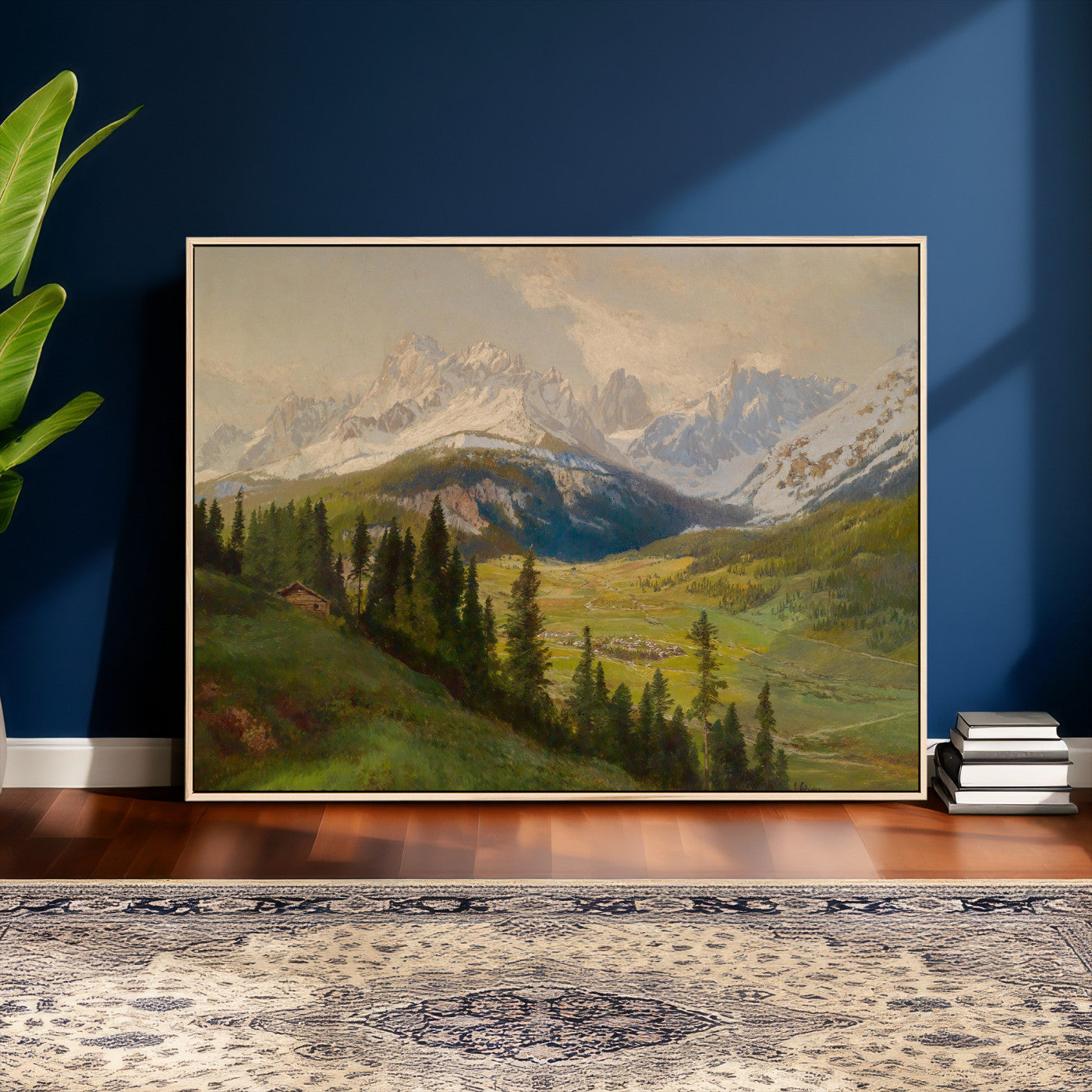 23120262-MGV-CV-36X24 - Konrad Petrides Sexten Village Canvas Print, Alpine Mountain Valley Painting, Dolomites Landscape Art