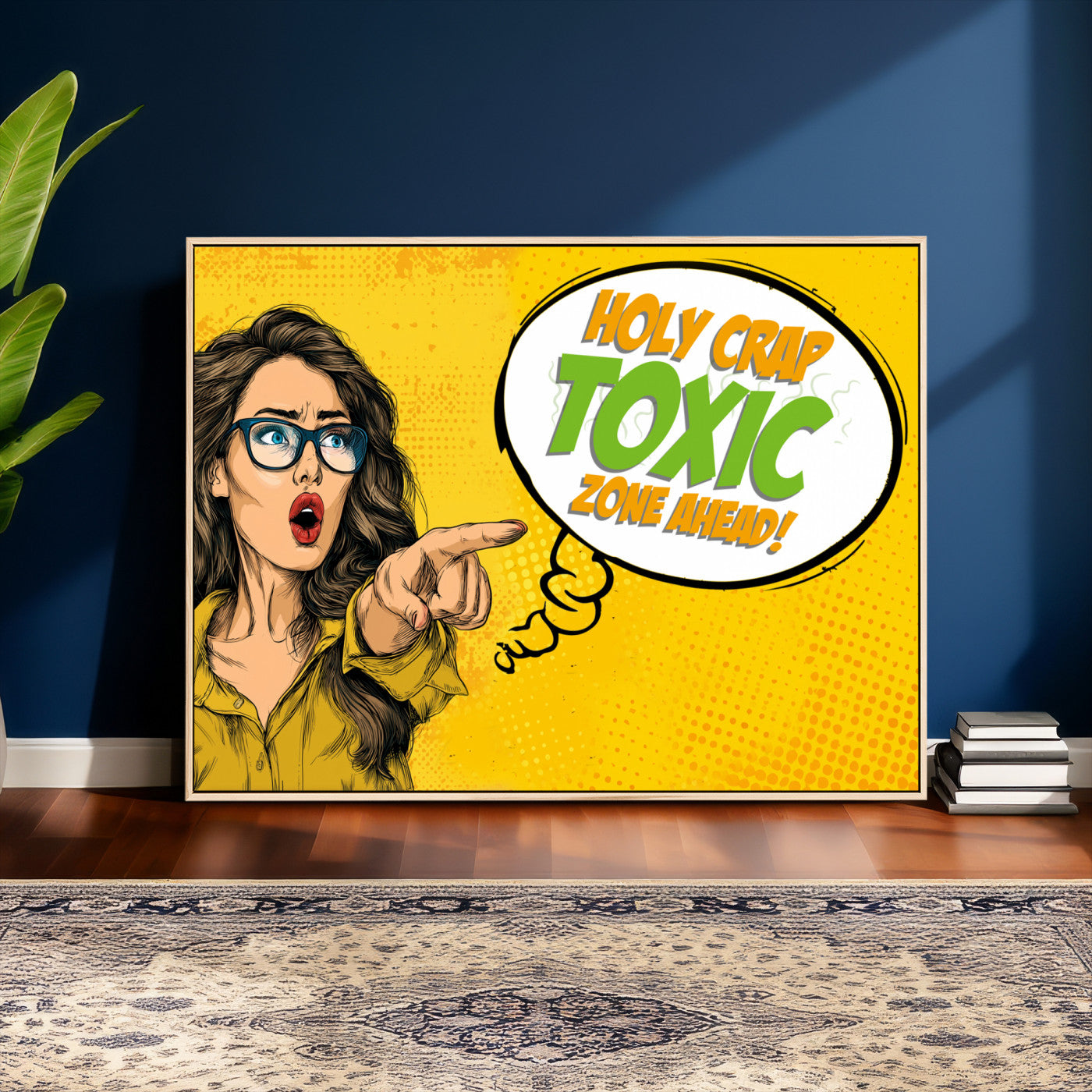 79156505-MGV-CV-36X24 - Pop Art Print Bathroom Sign Wall Art Canvas Print — Funny Bathroom Canvas | Comic Style Toilet Wall Decor | Humor Gift | Yellow Bold Bathroom Art