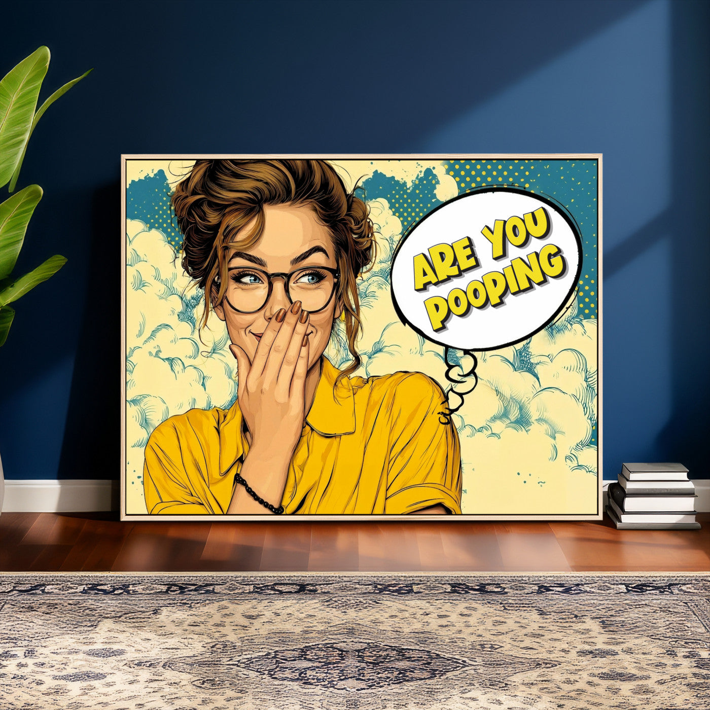 P79156505-MGV-CV-36X24 - Pop Art Print Bathroom Sign Wall Art Canvas Print — Funny Bathroom Canvas | Comic Style Toilet Wall Decor | Humor Gift | Are you Pooping