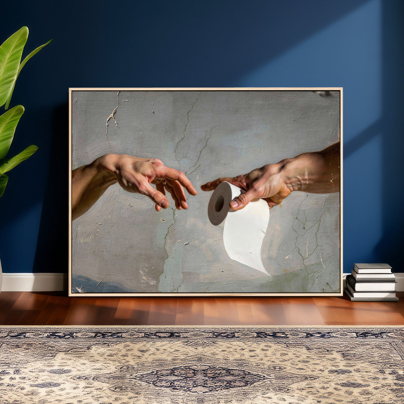 72030048-MGV-CV-36X24 - Funny Bathroom Wall Art Canvas, Creation of Toilet Paper Parody Print, Renaissance Humor Decor, Toilet Room Art, Quirky Housewarming Gift, Classic Art Spoof