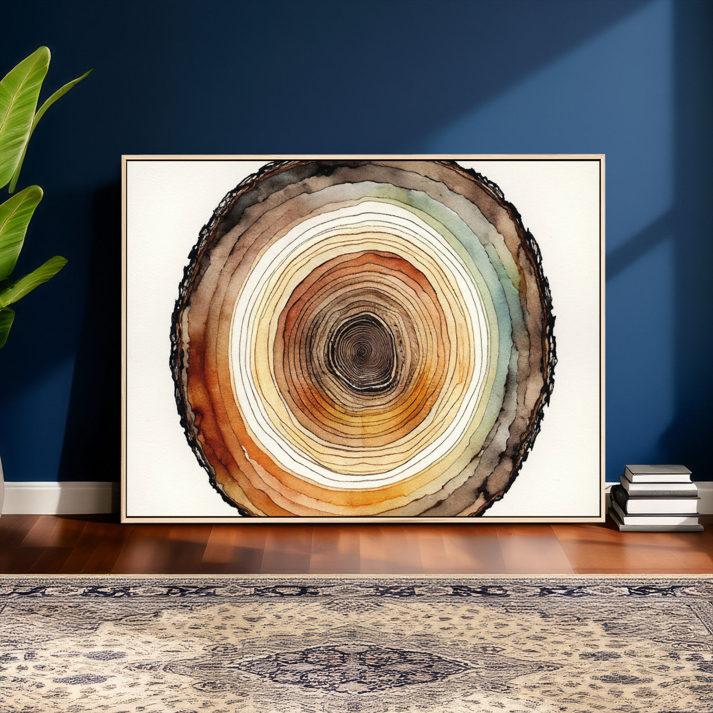 13719680-MGV-CV-36X24 - Natural Wood Slice Wall Art Canvas Print, Tree Ring Wall Art, Framed Abstract Nature Wall Decor, Earth Tone Statement Canvas Print