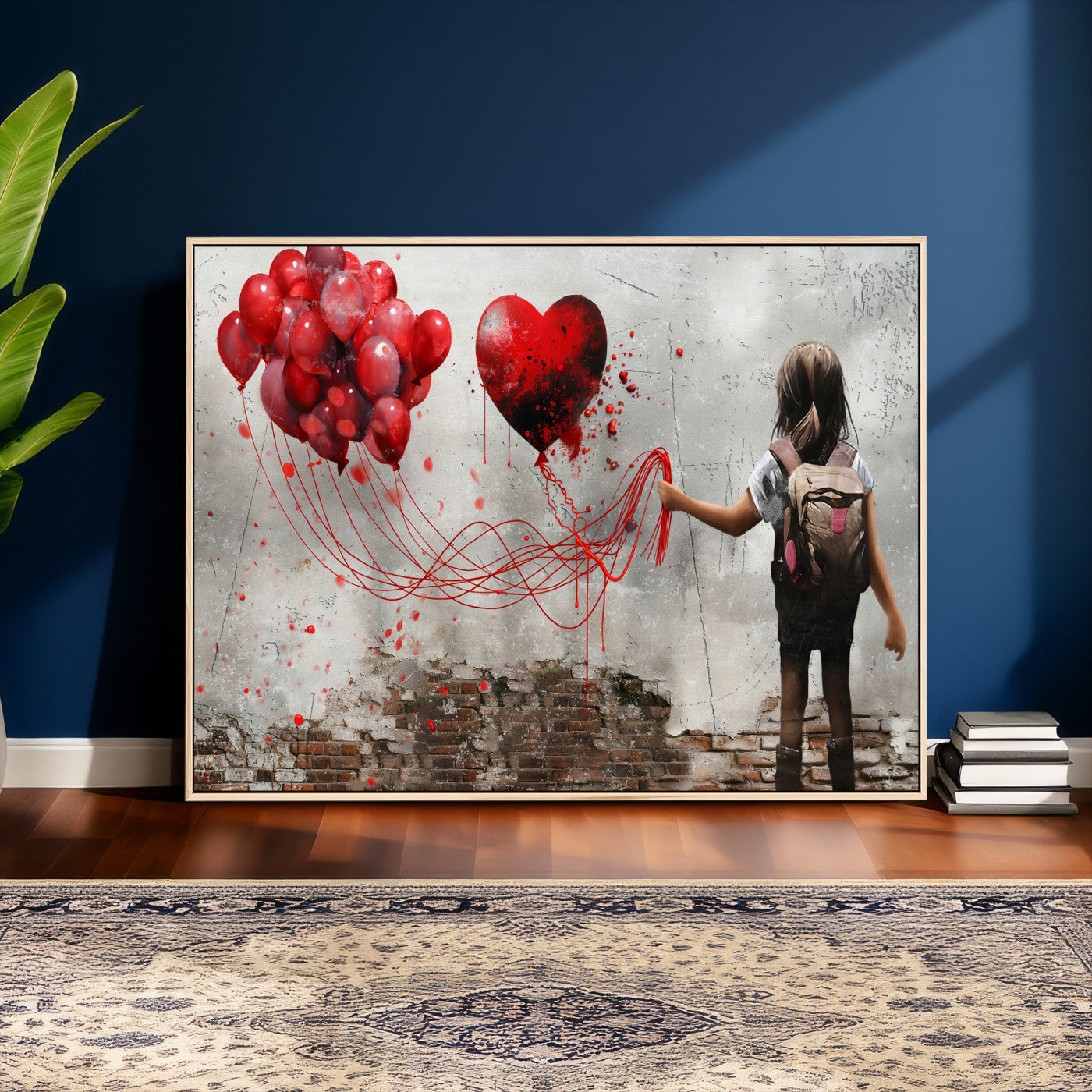 2162830T-MGV-CV-36X24 - Girl Graffiti Wall Art Canvas Print, Red Balloon Heart Street Art, Urban Love Artwork for Living Room Bedroom Hallway Office, Modern Abstract Canvas Wall Decor Home Decor