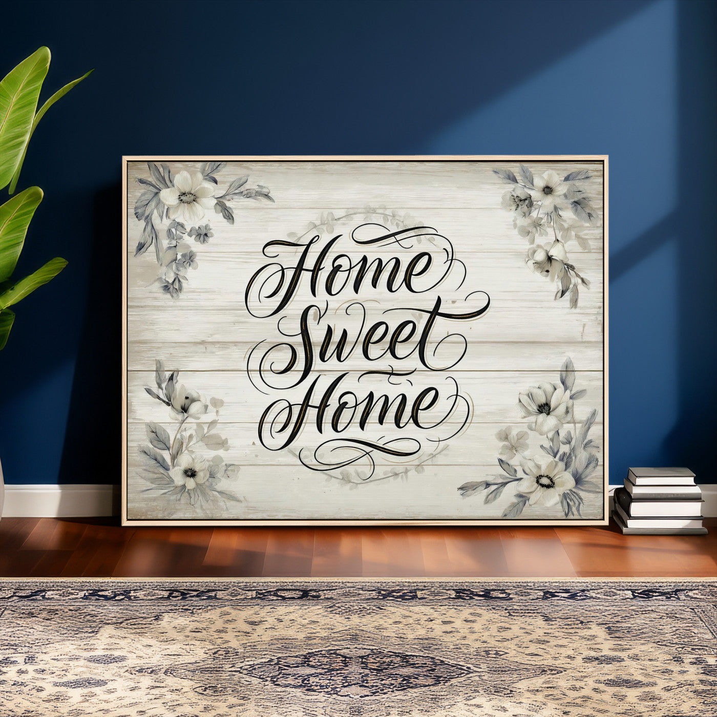 11120405-MGV-CV-36X24 - Home Sweet Home Wall Art Canvas Print, Floral Farmhouse Sign, Rustic Neutral Entryway Bedroom Living Room Decor