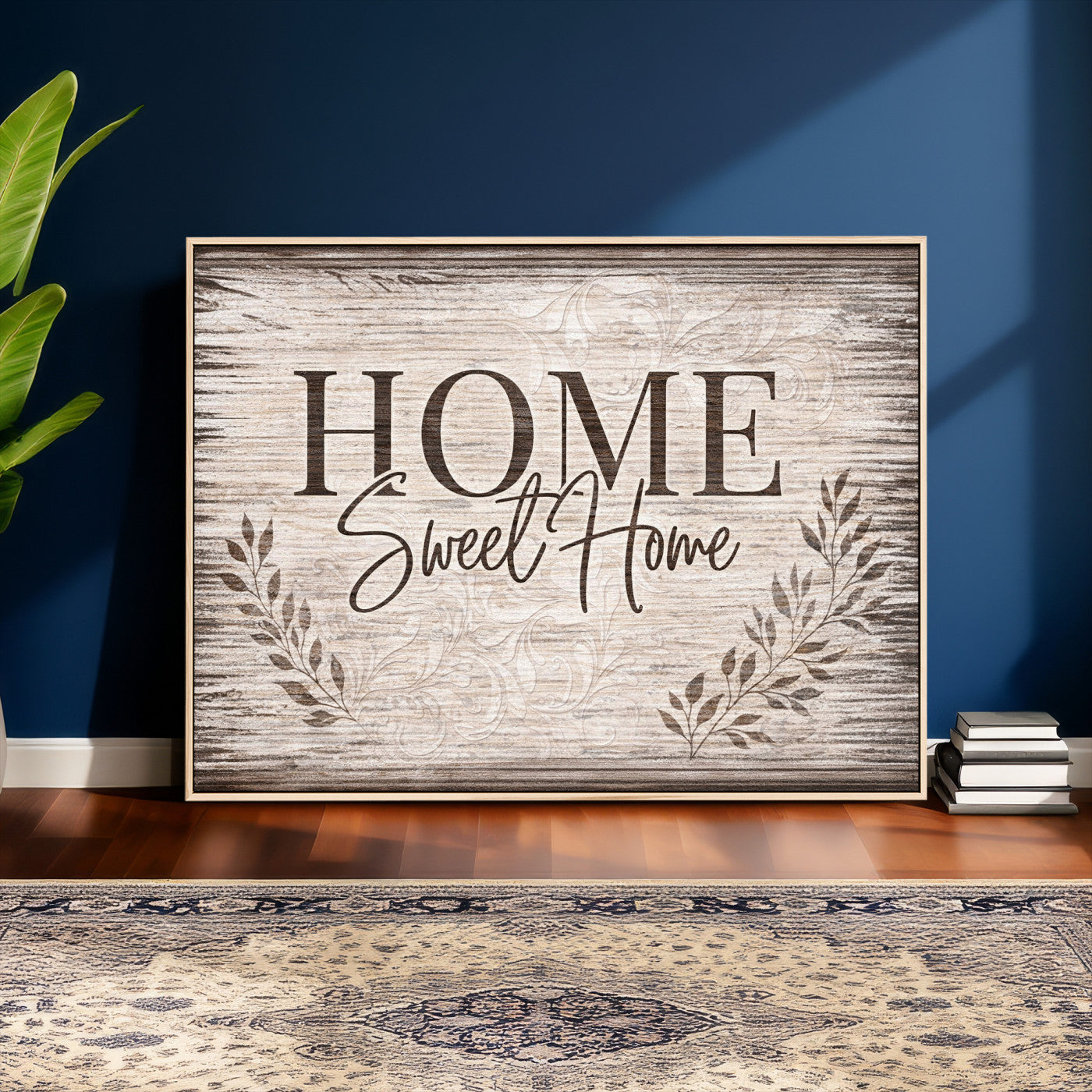 81157008S-MGV-CV-36X24 - Home Sweet Home Wall Art Canvas Print, Floral Farmhouse Sign, Rustic Neutral Entryway Bedroom Living Room Decor